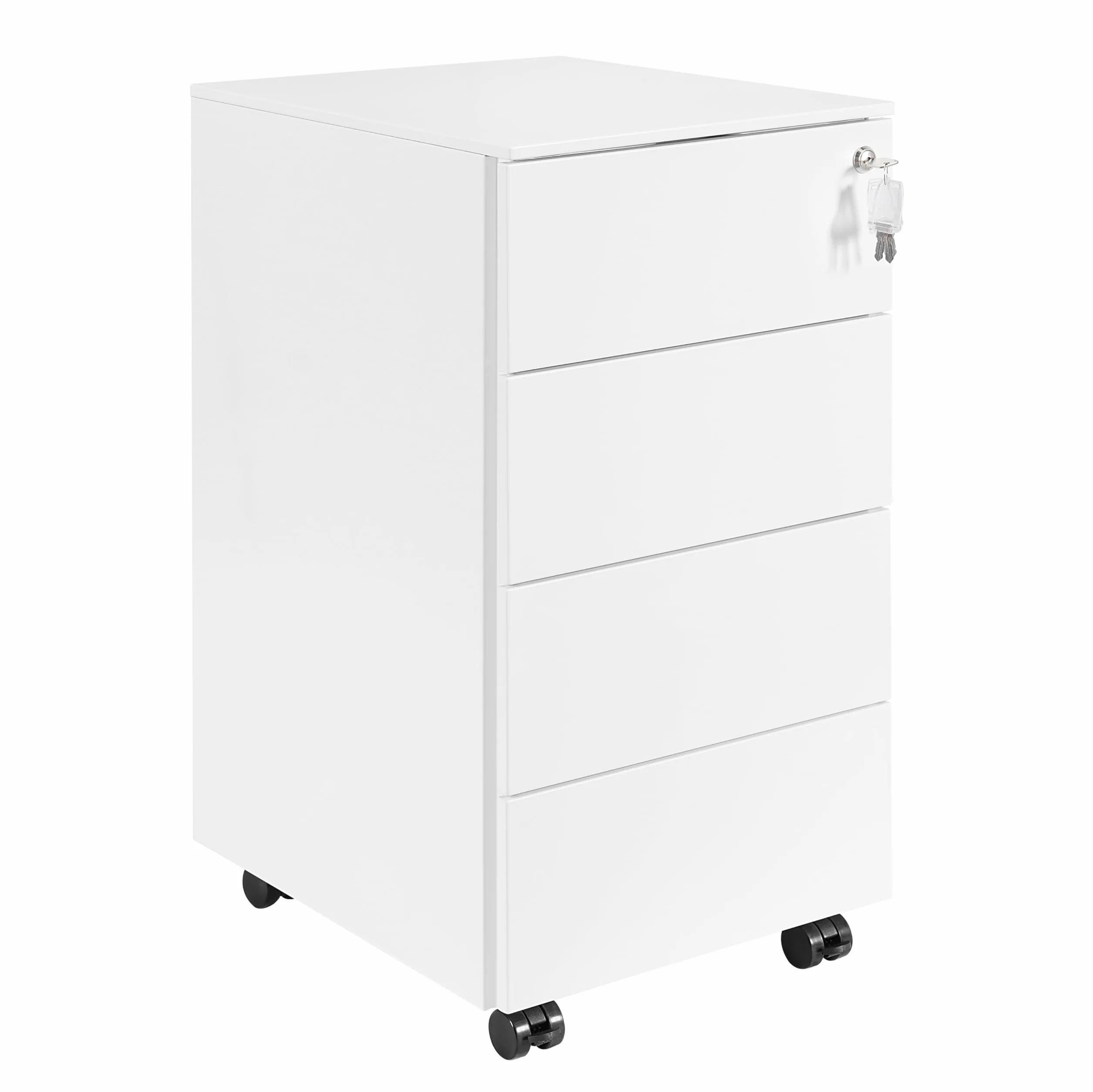 Archivador Móvil de 4 Cajones, Cajonera con Cerradura, Archivador Dbajo del Escritorio Para Oficina, Completamente Ensamblado, Con 4 llaves
