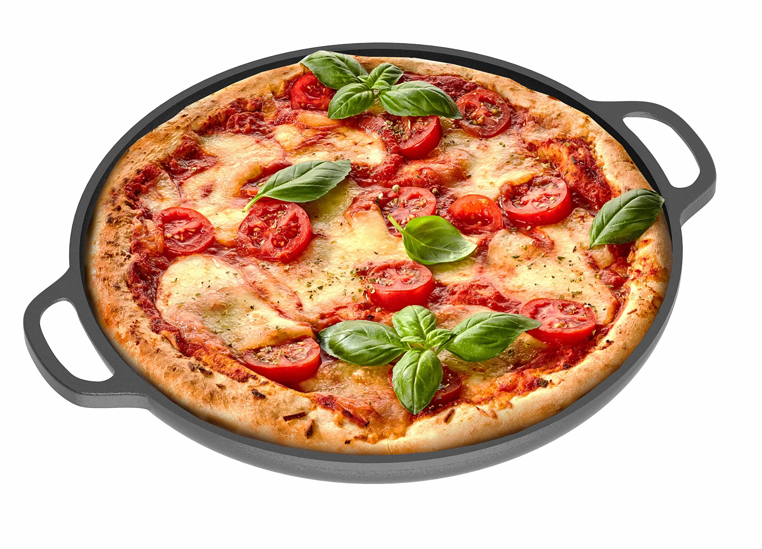 Chef Pomodoro Sartén Hierro Fundido para Pizza 30,5 cm - Pizza Pan con Asas - Plancha Hierro Fundido Redonda, Comal para Tortillas, Parrilla, Horno, Quemadores Gas, Barbacoa y Camping