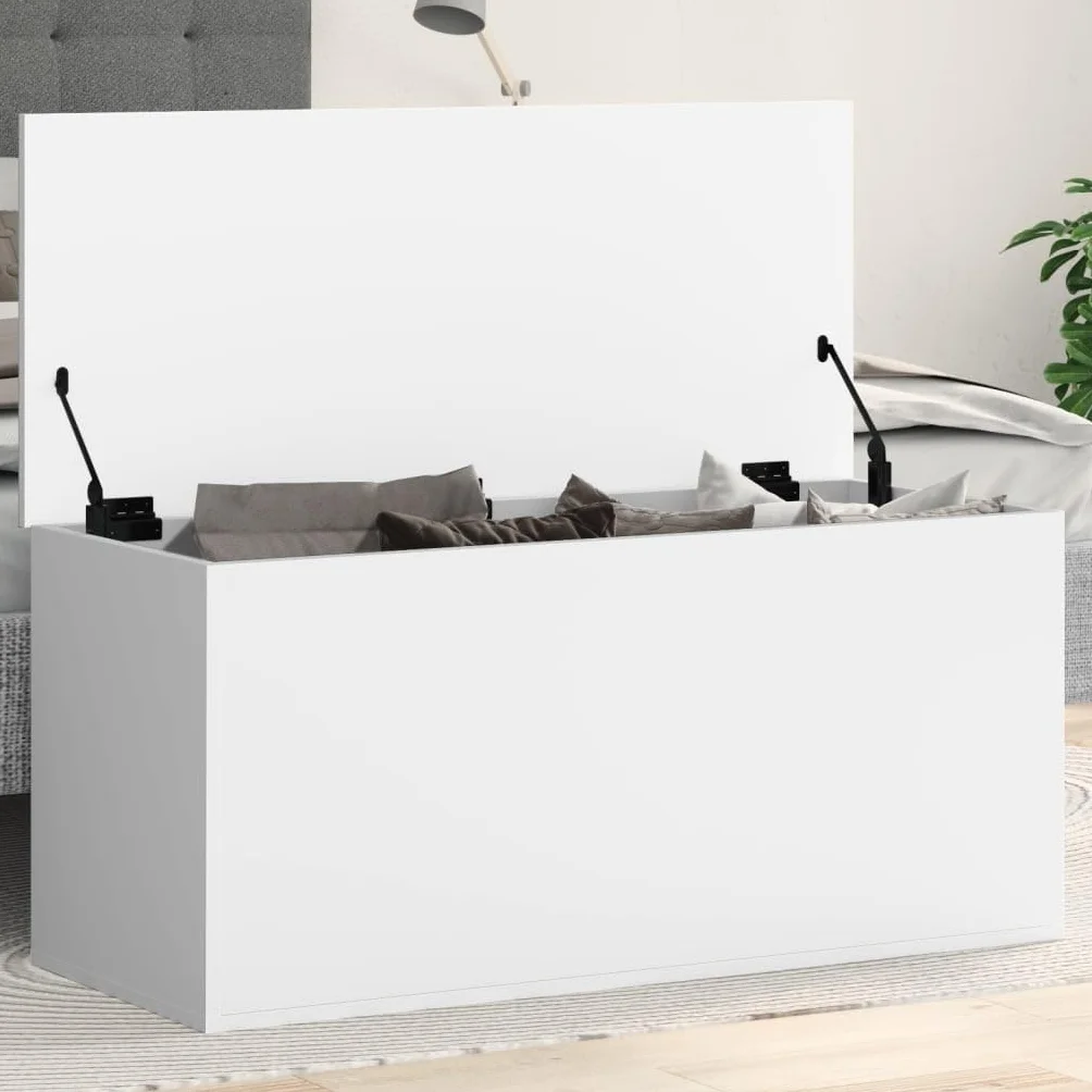 Caja de almacenaje madera de ingeniería blanca 100x42x46 cm, Mobiliario Armarios y almacenamiento Baúles de almacenamiento, Blanco, 24.99kg