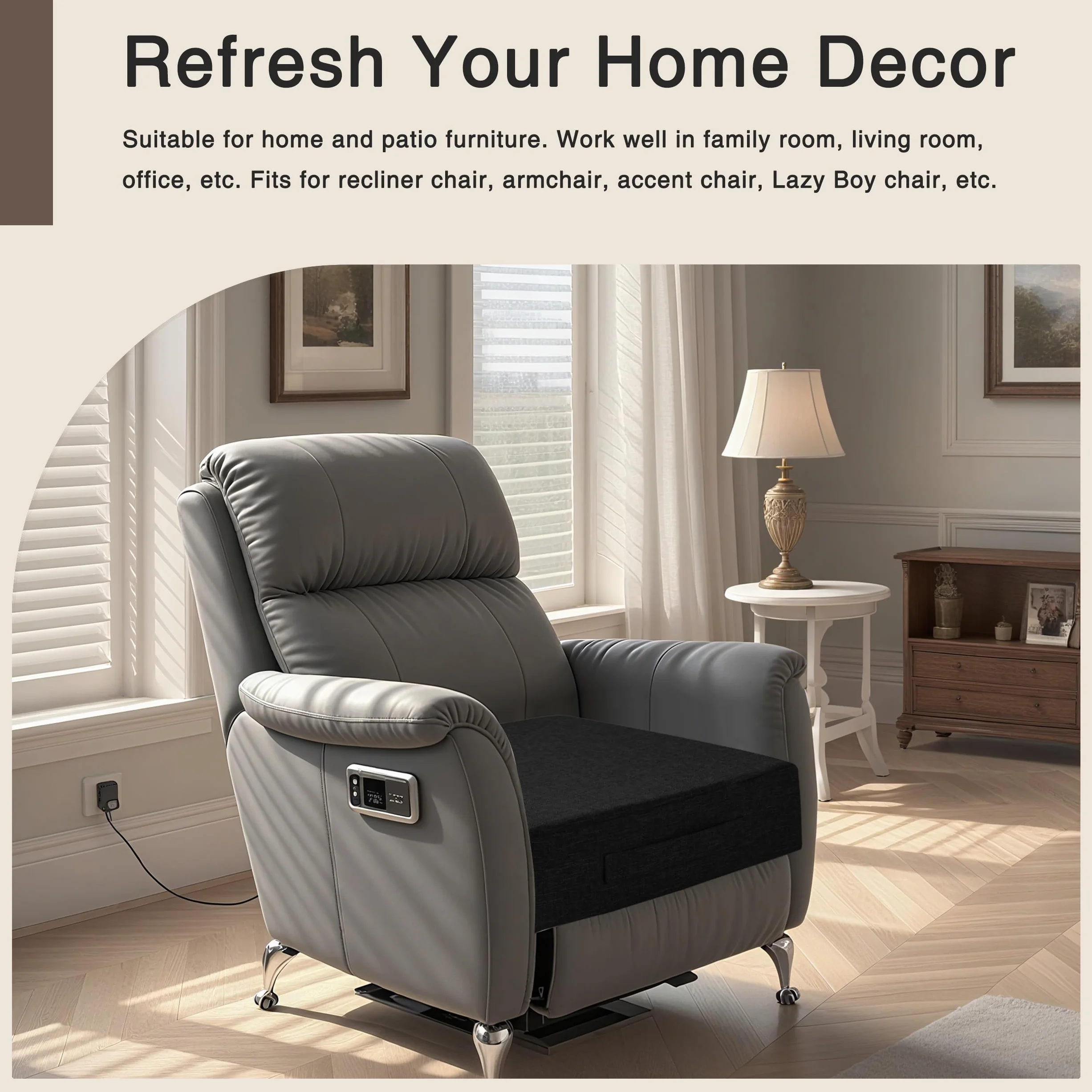 OVOV Cojines reclinables para ancianos, 20 x 20 x 4 pulgadas de grosor, cojín de asiento para silla reclinable, cojines cuadrados grandes antideslizantes con funda lavable para sillón, sofá, color