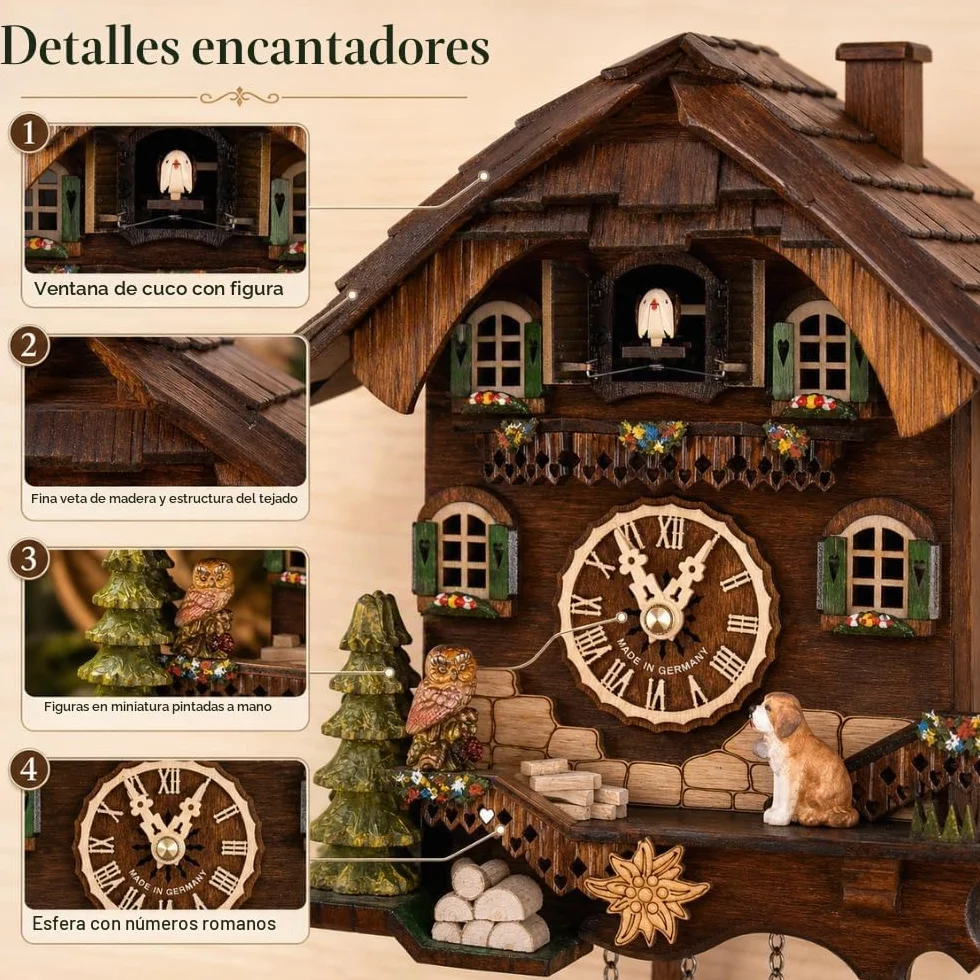 Cuckoo Palace Reloj de Cuco Estilo Chalet con Movimiento de Cuarzo de 32 cm