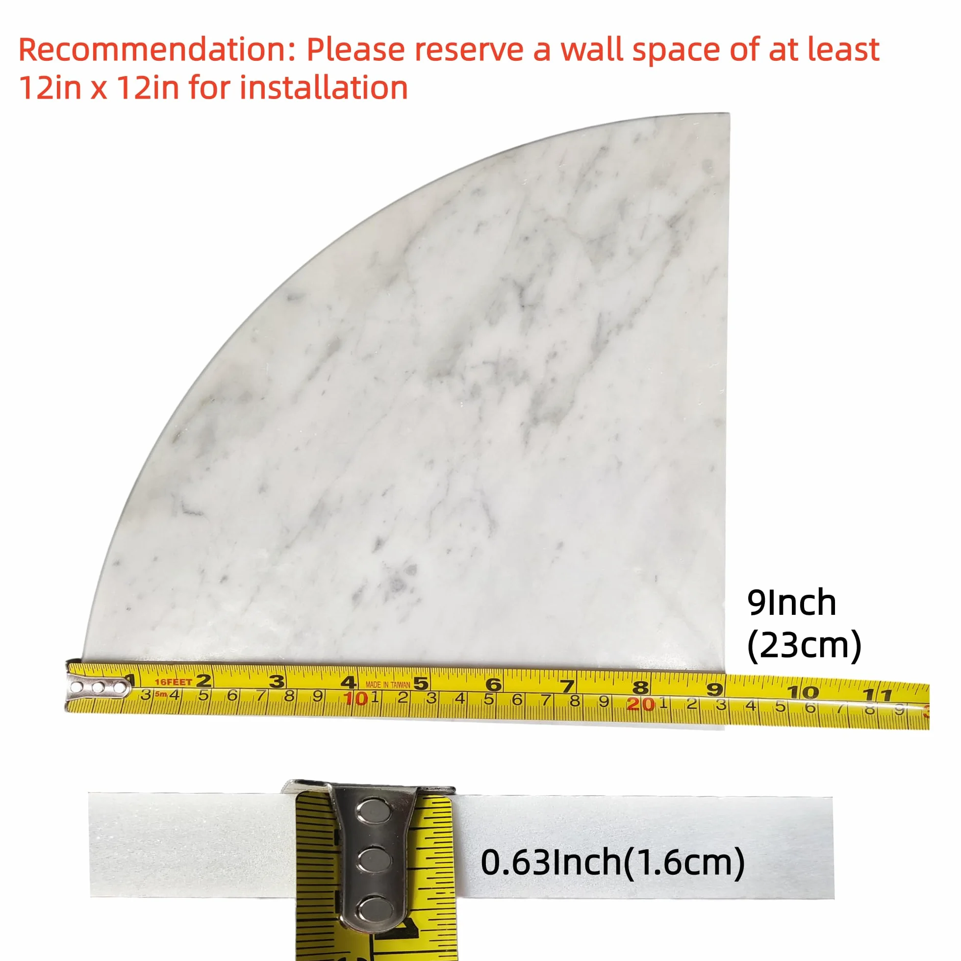 2 estantes esquineros de mármol para ducha para baño, estantes de esquina de mármol natural de 9 pulgadas para baño, montado en la pared, ambos lados pulidos (2, color blanco Carrara)