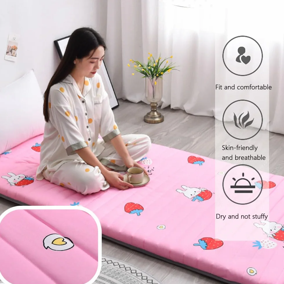 XDone Futón individual suave de 5 cm de grosor, tapete de tatami japonés, colchón enrollable portátil y plegable, para dormir en el hogar, de acampada o en el sofá (crema, 90 x 190 cm)