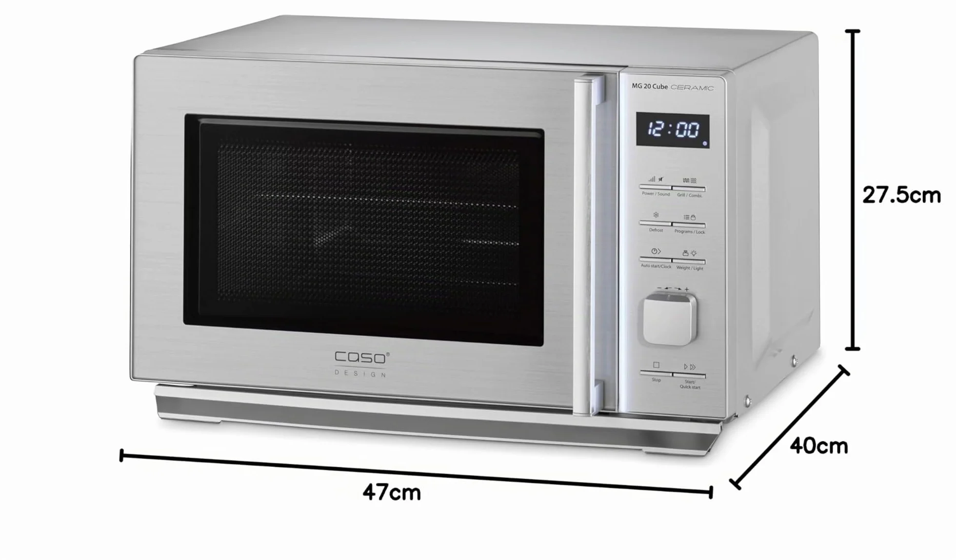 CASO MG 20 Cube Ceramic Microondas 2 en 1 1000W 20L 13 programas automáticos sin plato giratorio plateado