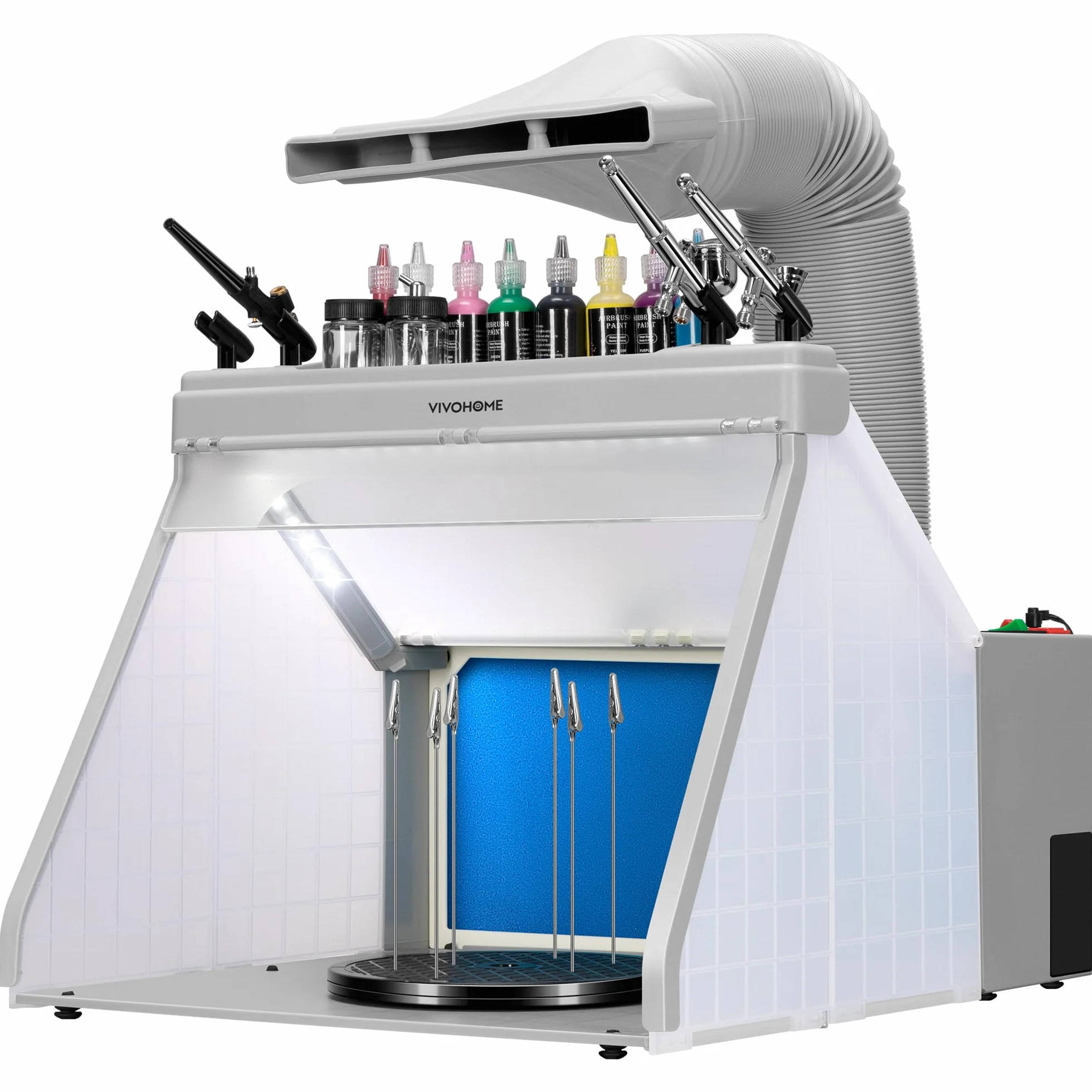VIVOHOME Cabina de Pulverización Portátil para Aerógrafo con 3 Luces LED con Soportes para Pistolas Pulverizadoras y Pintura Pintar Modelo