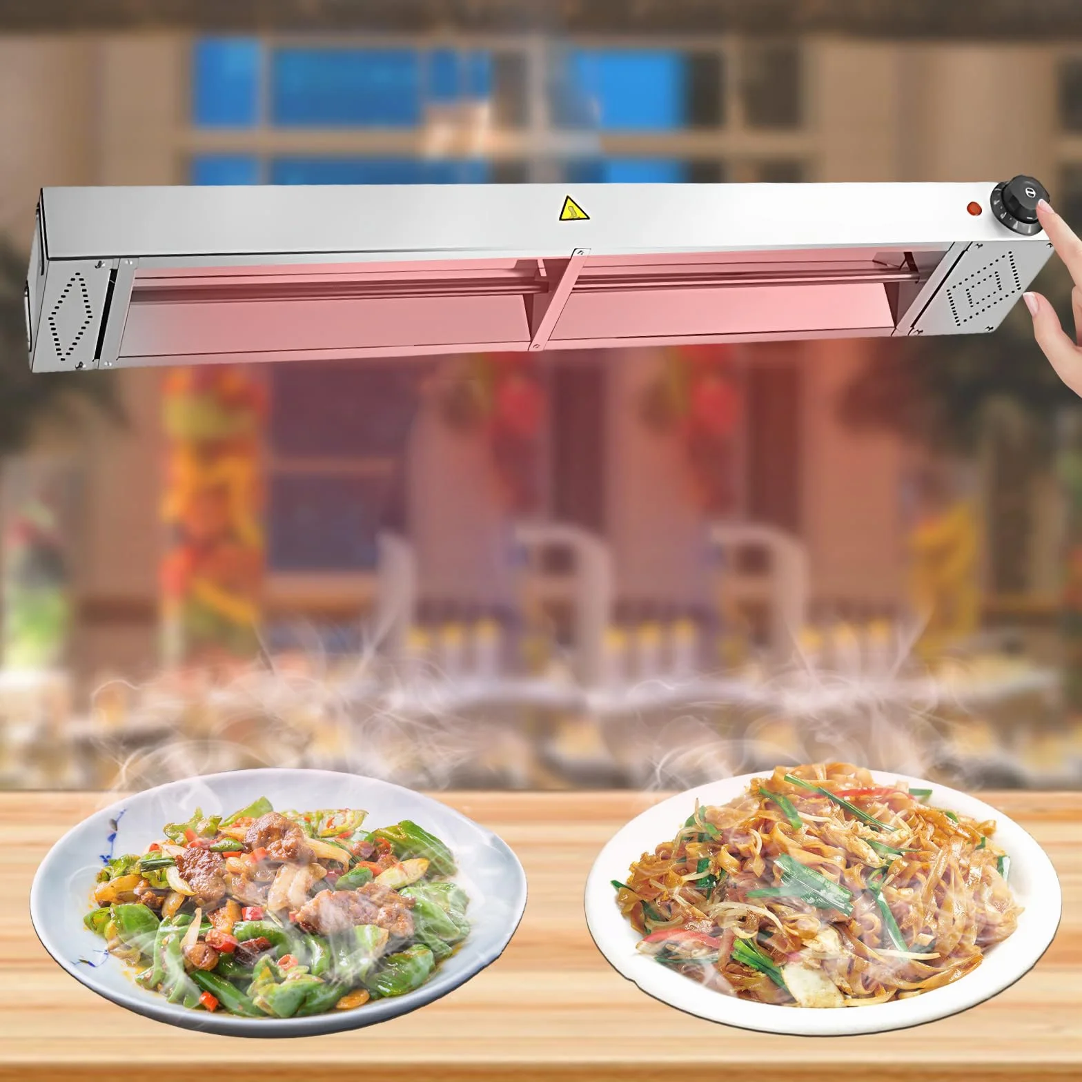 Lamparas de Calor Hosteleria, Colgante Lampara Calor Cocina Acero Inoxidable, Lámpara de Calor para Alimentos para Cocina y Comedor Buffet Temperatura Ajustable 30-85℃(1 Pieza,60cm)