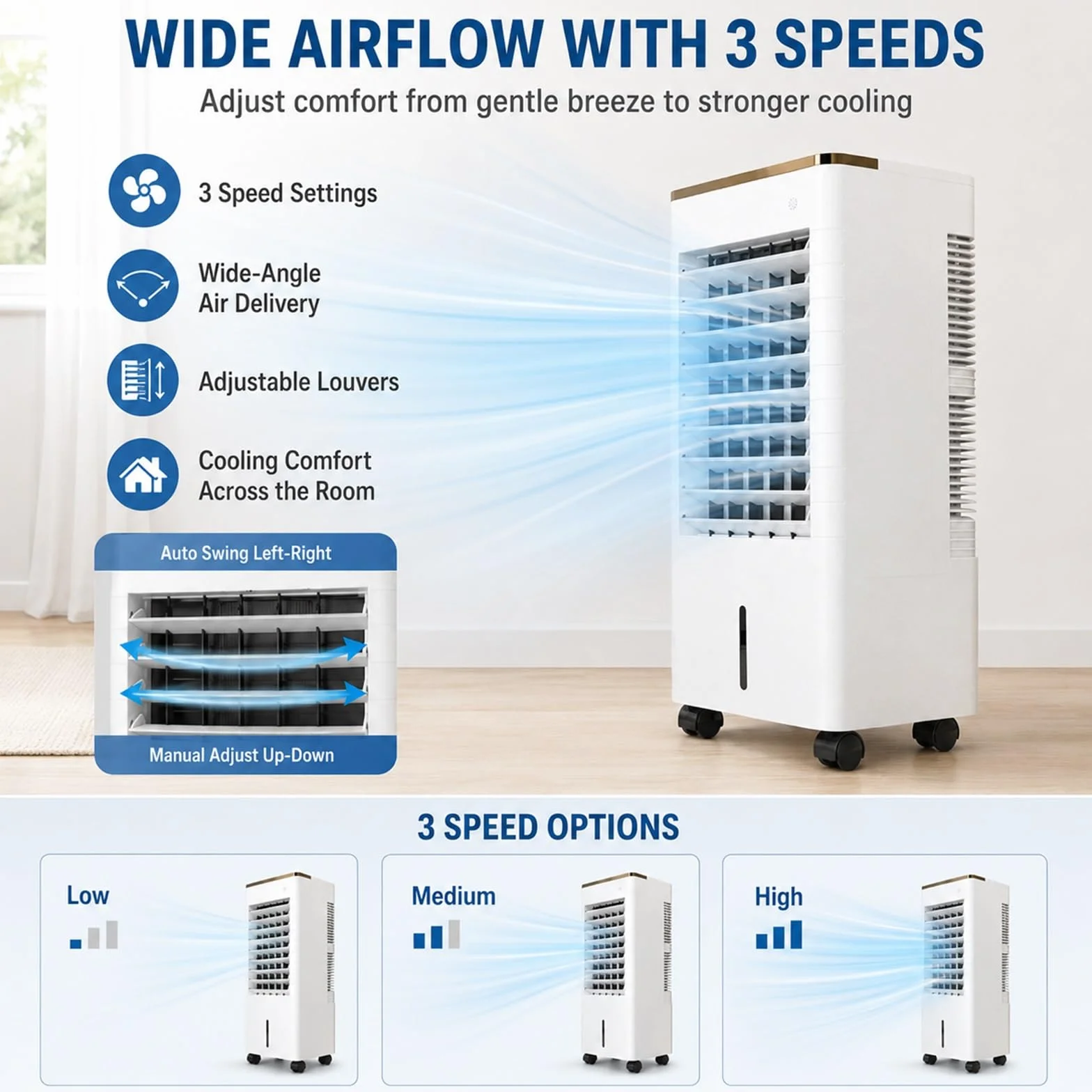 Climatizador Evaporativo con Depósito de Agua y Control Remoto para Dormitorio y Oficina