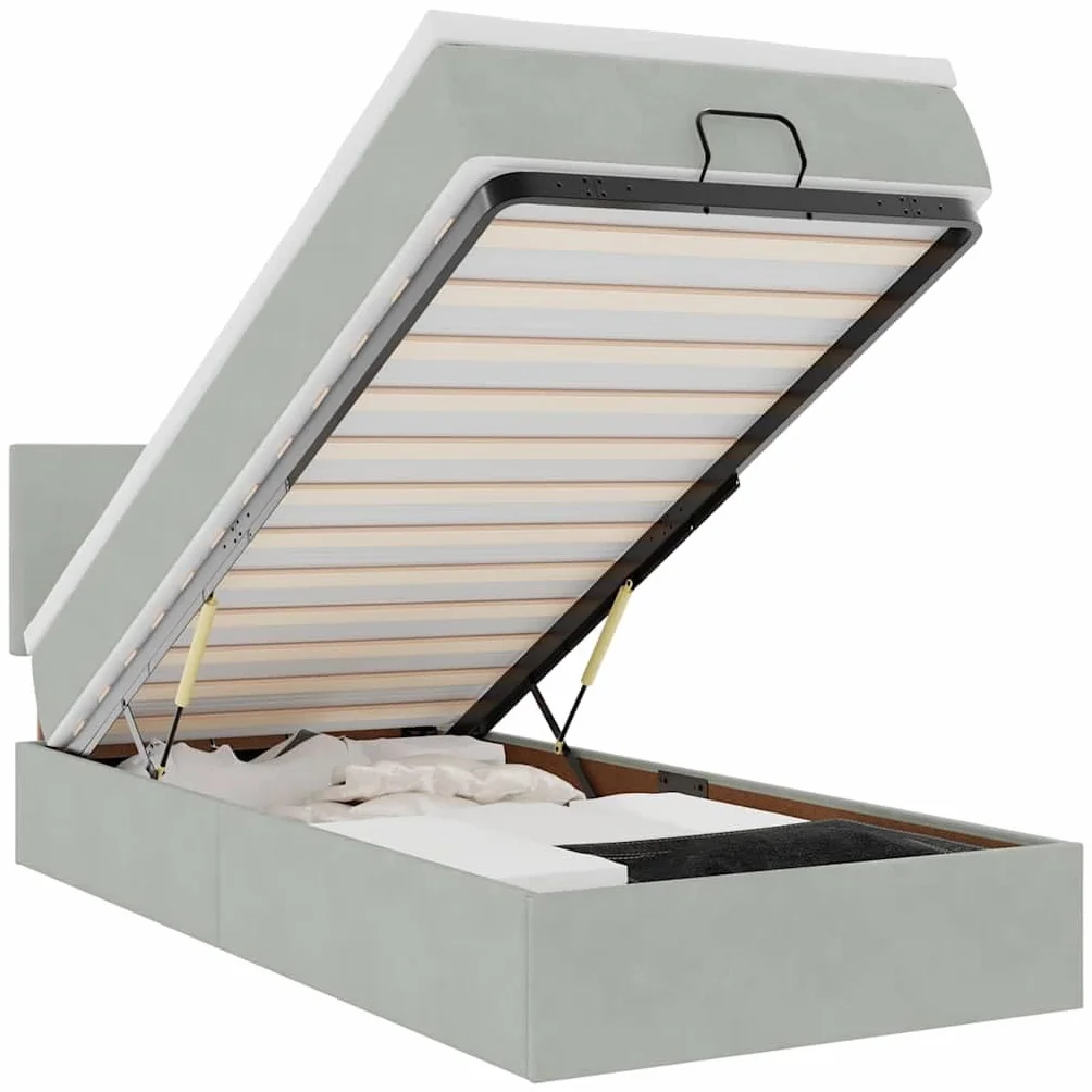 Cama otomana de 80 x 200 cm de terciopelo con colchón LED y espacio de almacenamiento, altura ajustable para jóvenes e invitados dormitorio