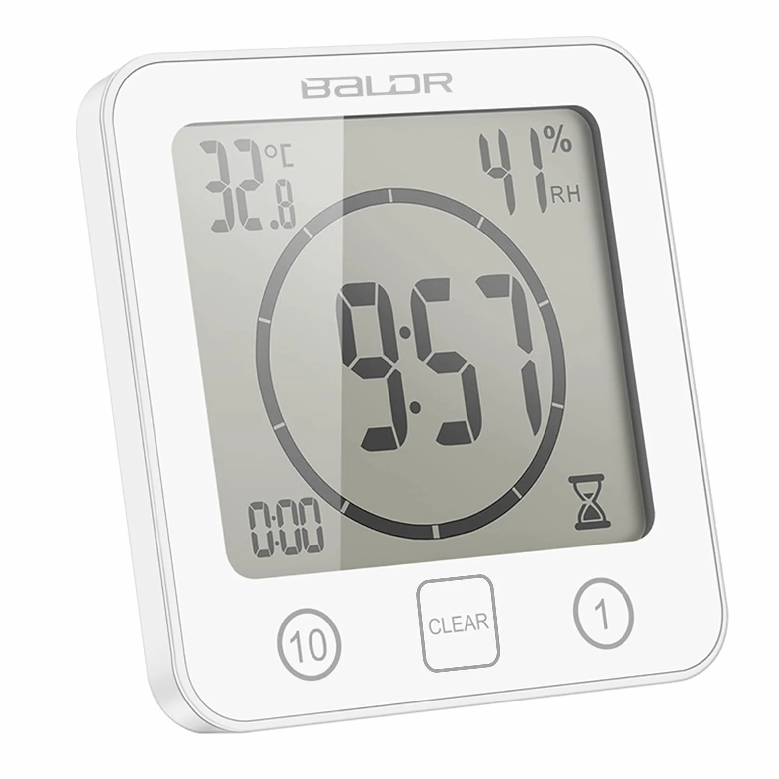 Cyfrowy Zegar Łazienkowy z Wilgotnością i Temperaturą, Wodoodporny, Dotykowy, LCD, Alarm, Biały