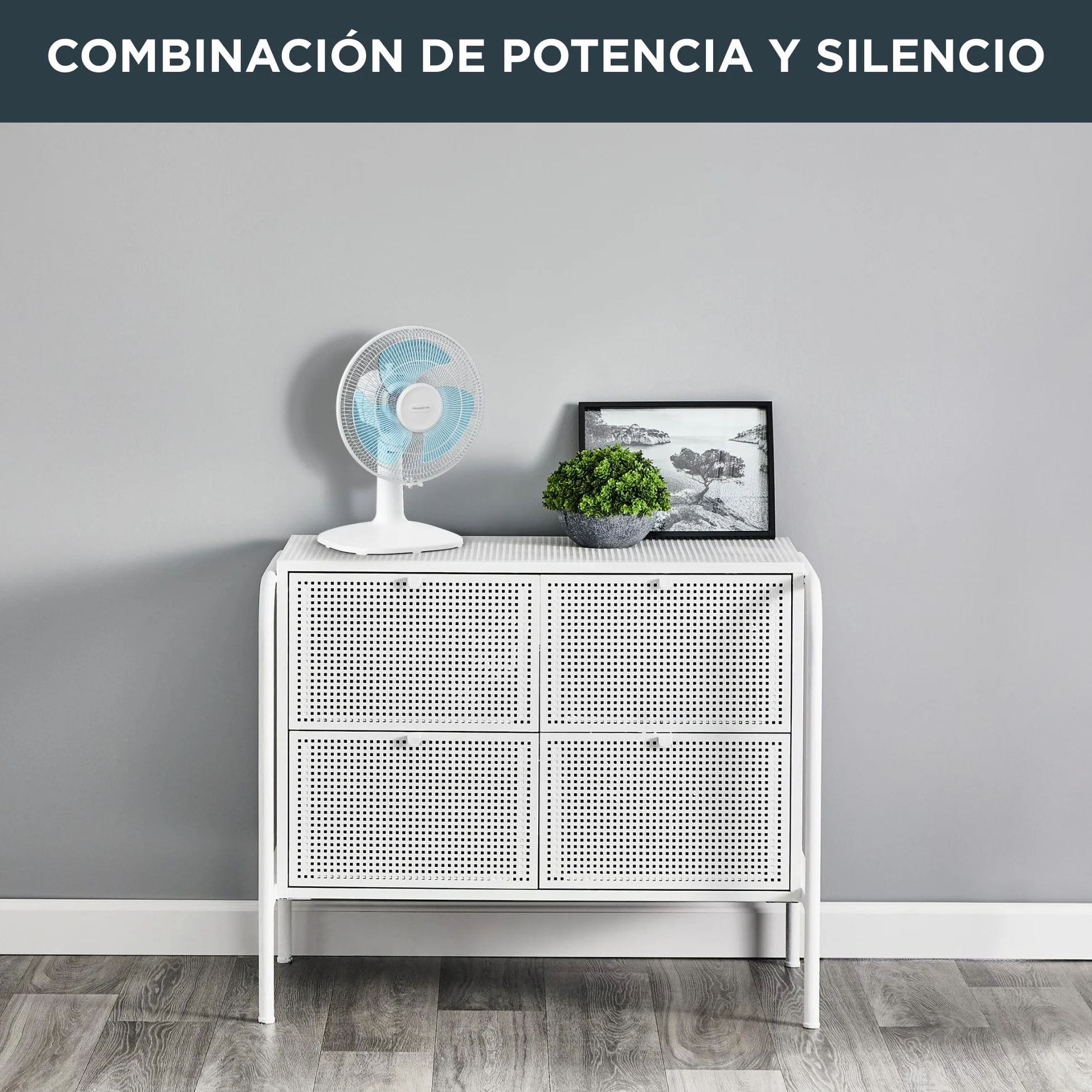 Rowenta Essential+ Ventilador de Mesa Silencioso - Oscilación Automática, 3 Velocidades, Flujo de Aire 34 m³/min, Nivel Sonoro 40 dB, Bajo Consumo, 30 cm, Compacto, Blanco (Reacondicionado)