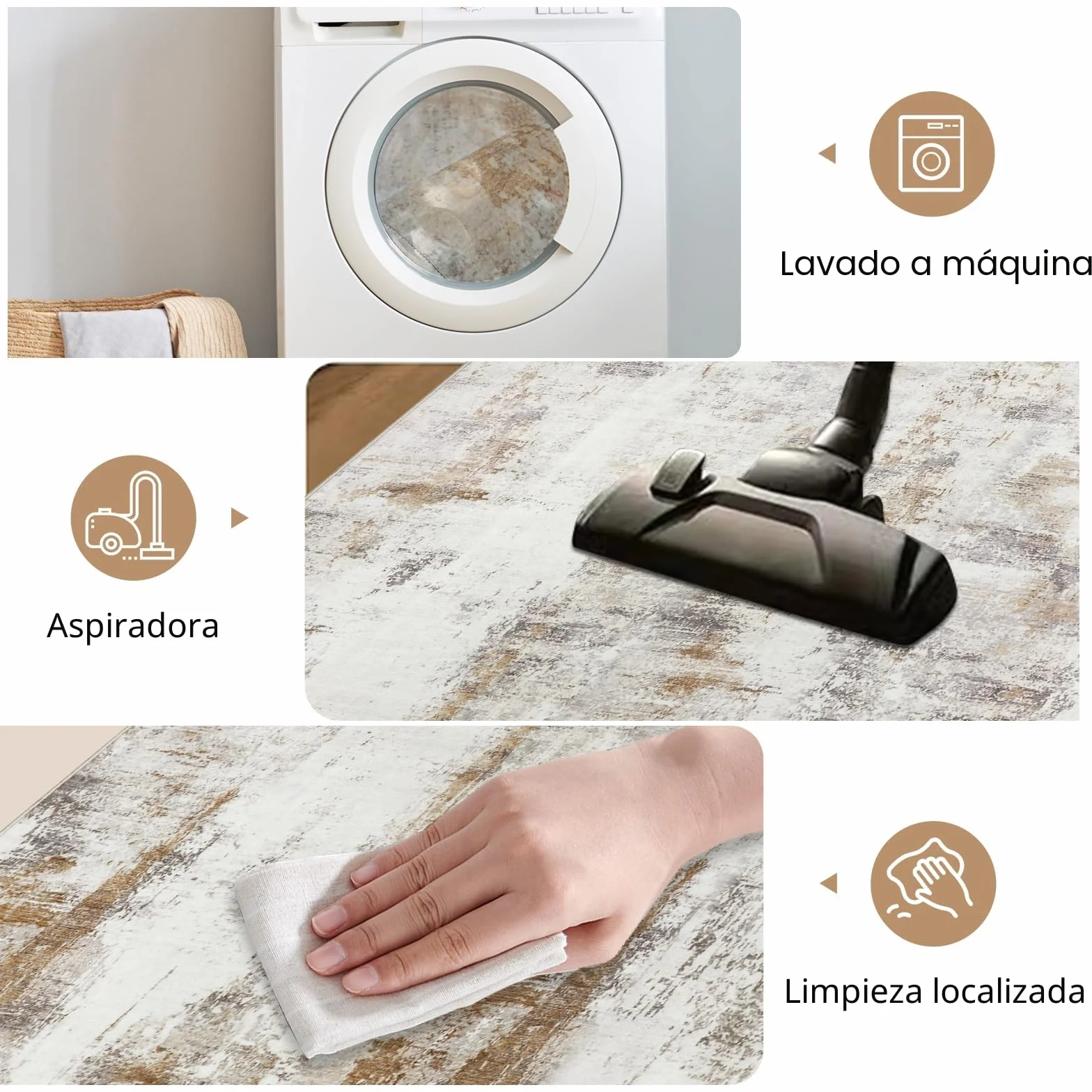 Famibay Alfombra Lavable 200x290cm Beige Marrón Antideslizante Salón Dormitorio Comedor