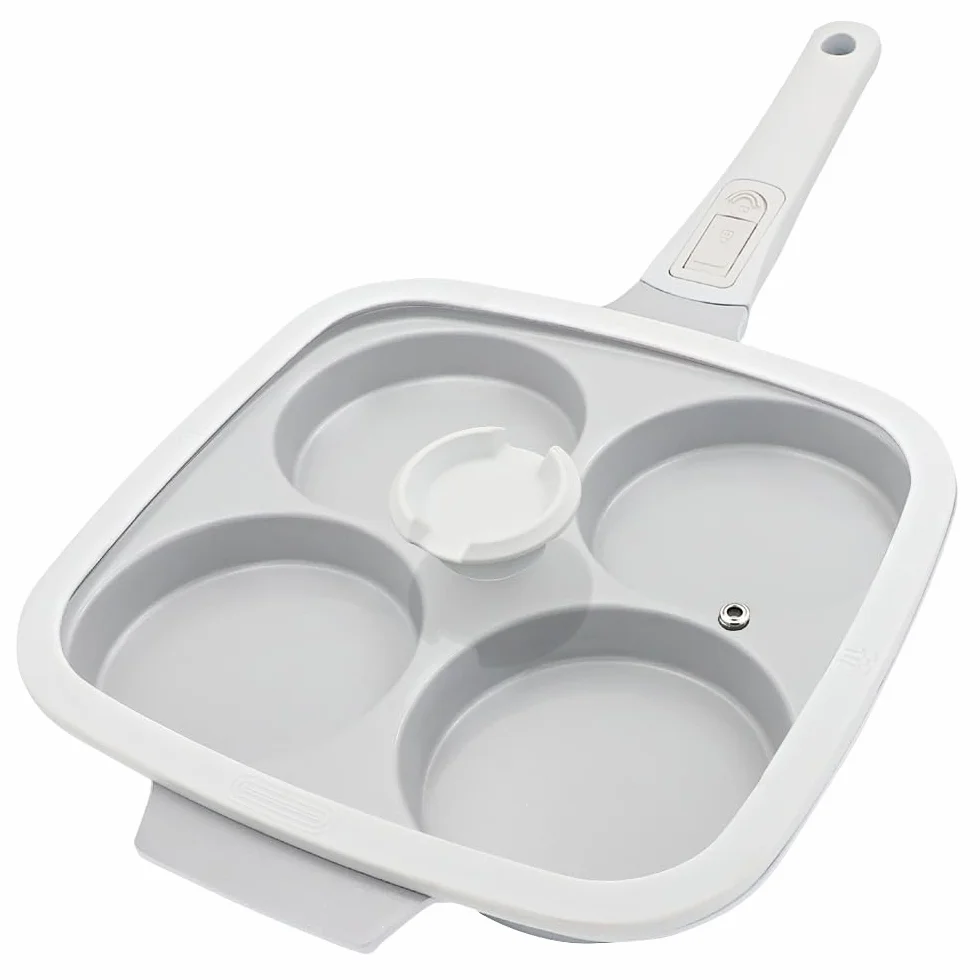 RANX INGST Sartén Grande para Huevos Fritos con Tapa 26 x 24 cm, Sartén Tortitas con Mango Extraíble, Revestimiento Cerámico Antiadherente, Sarten Tortilla de Aluminio para Desayuno, Blanco