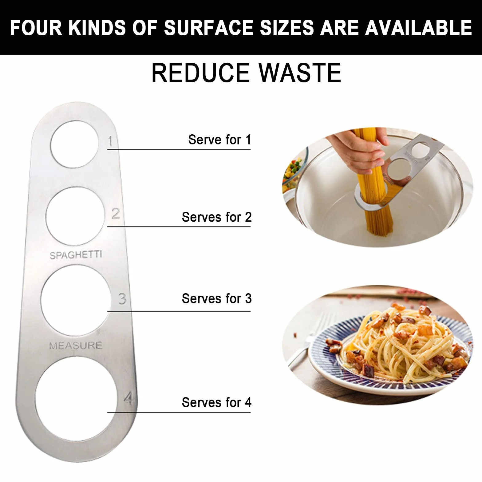 Medidor de Espaguetis Acero Inoxidable 3 Piezas con 4 Agujeros, Herramienta de Cocina Porcionador de Espaguetis