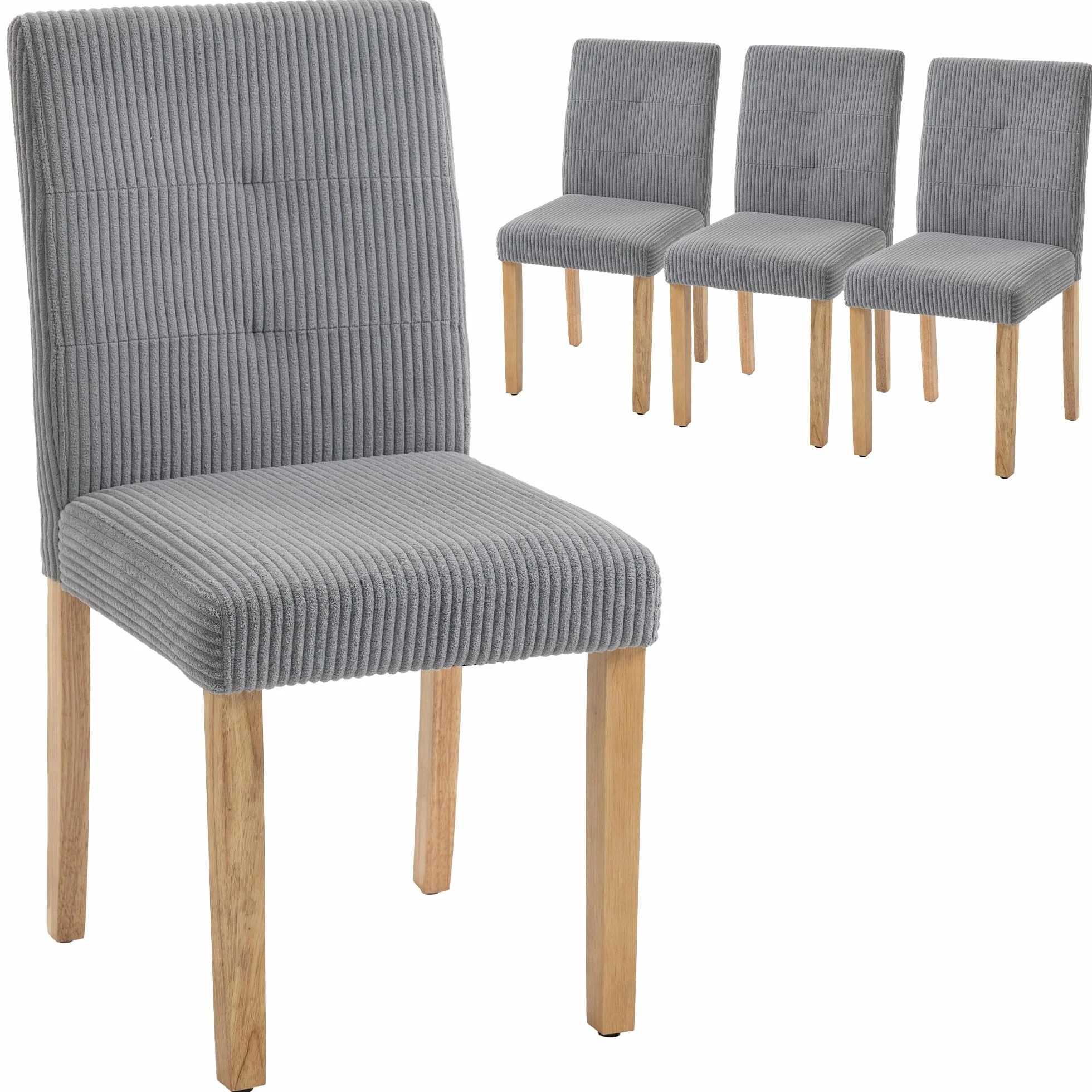 HOMCOM Pack de 4 Sillas de Comedor, Sillas de Cocinas Modernas, Respaldo Alto, Tapizadas en Pana, Asiento Acolchado, Patas de Madera, para Salón, Gris