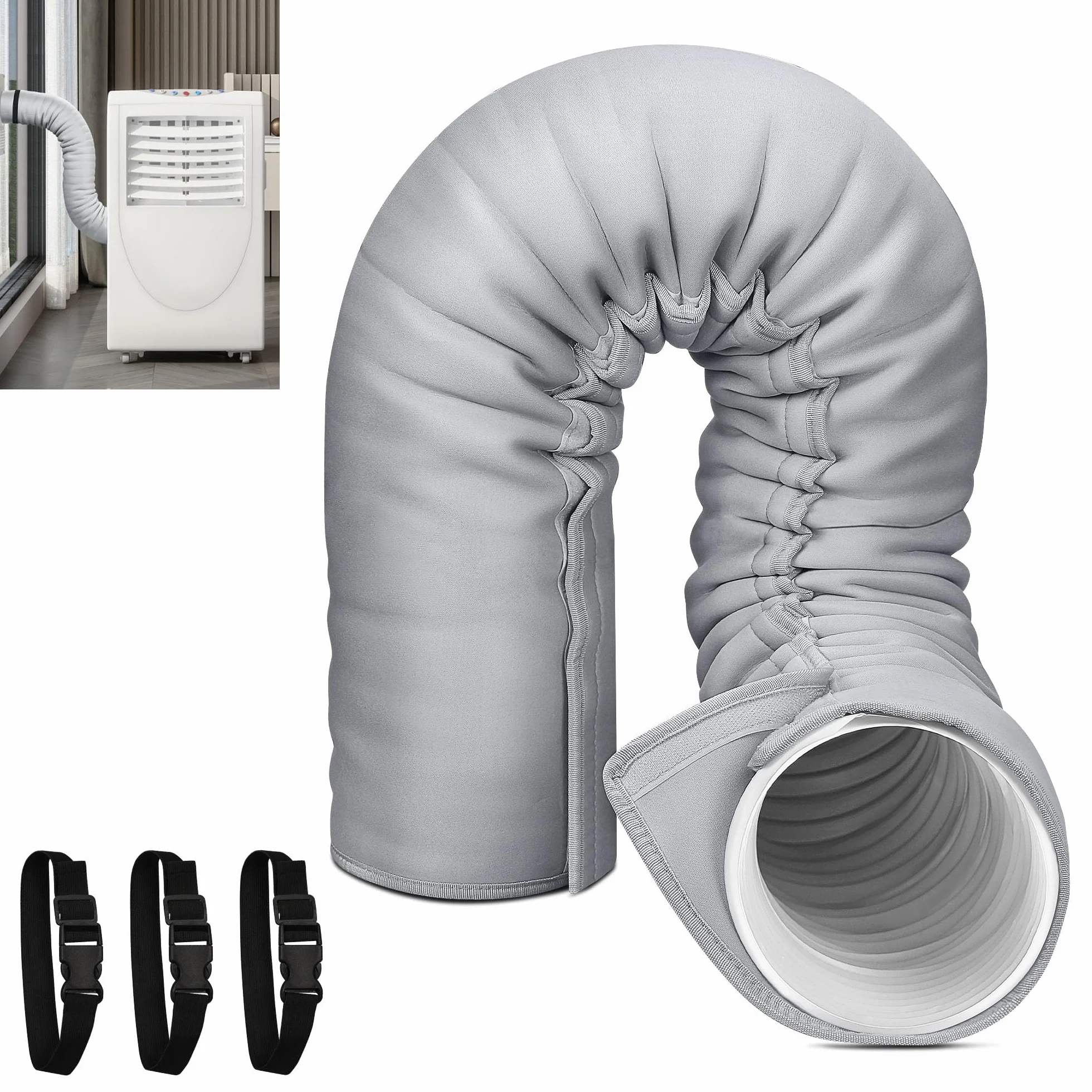 Funda de aislamiento portátil para manguera de aire acondicionado, cubierta aislada 5-5.9 pulgadas, 3 correas