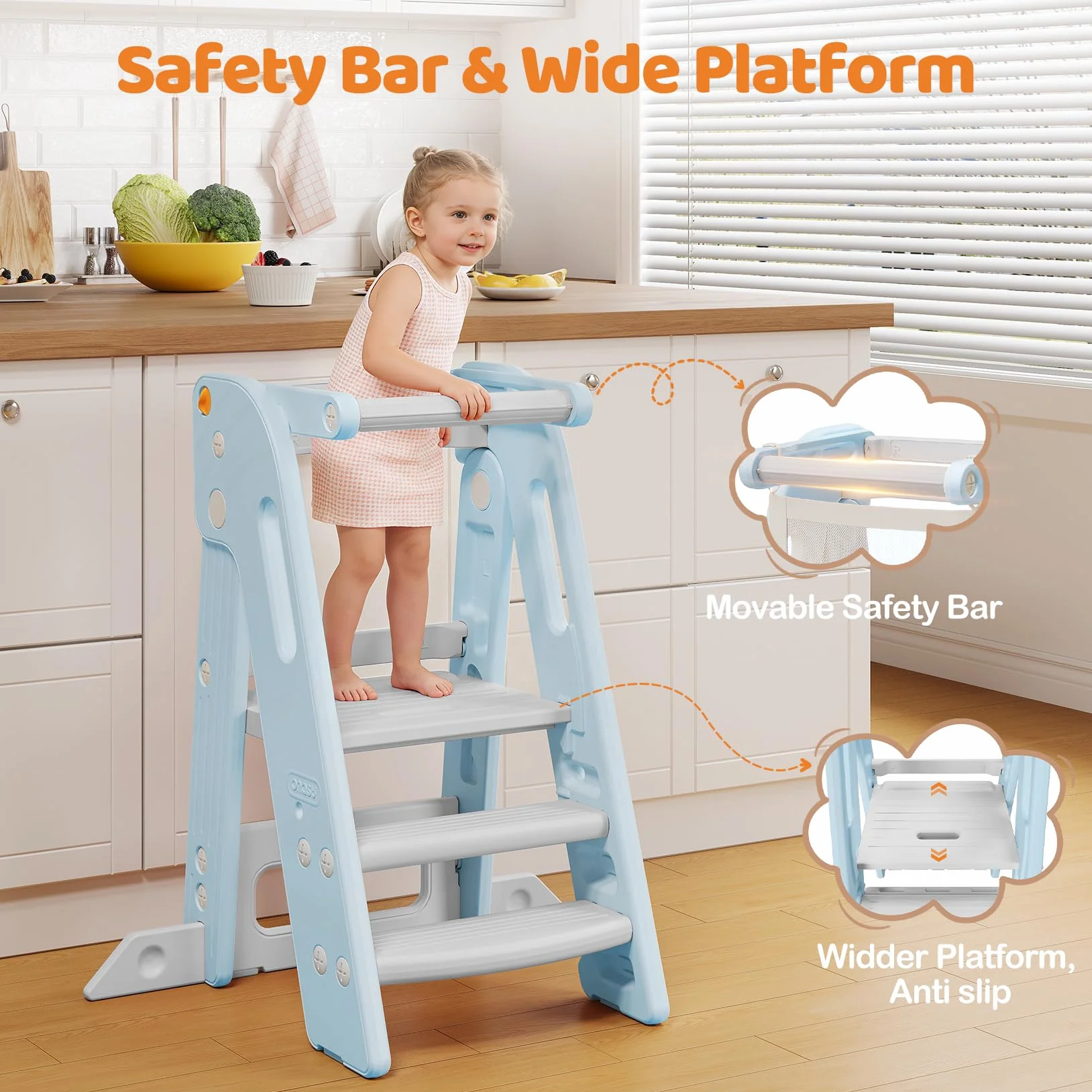 Onasti Torre de Aprendizaje Montessori Plegable Ajustable 2-3 Escalones Azul