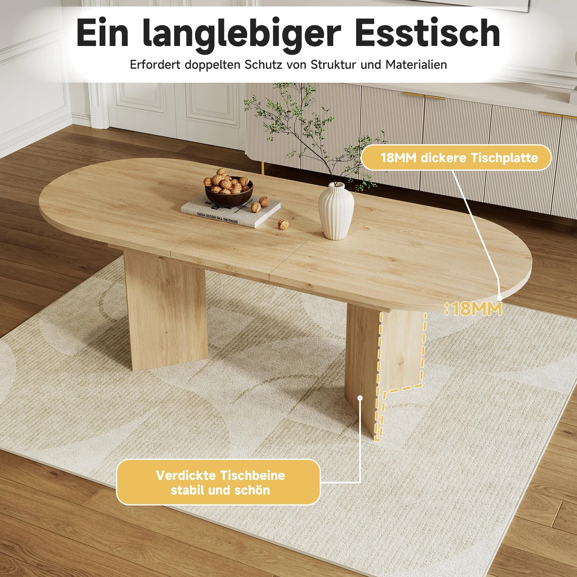 SUKY Mesa de comedor extensible, adecuada para 4 – 6 personas, con esquinas redondeadas, mesa de comedor de estilo simple, extensible, 120/160 x 80 cm, color roble