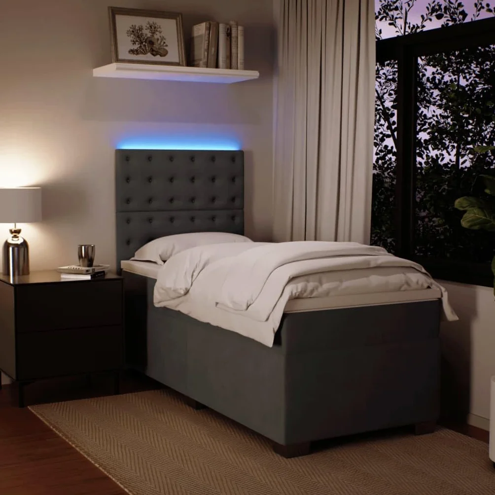 IKAYAA Cama 100 x 200 cm Completa con Colchón,iluminación LED, Topper y Cabecero, Cama Tapizada 100 x 200 cm con Colchón - Cama con Colchón y Somier Gris Oscuro