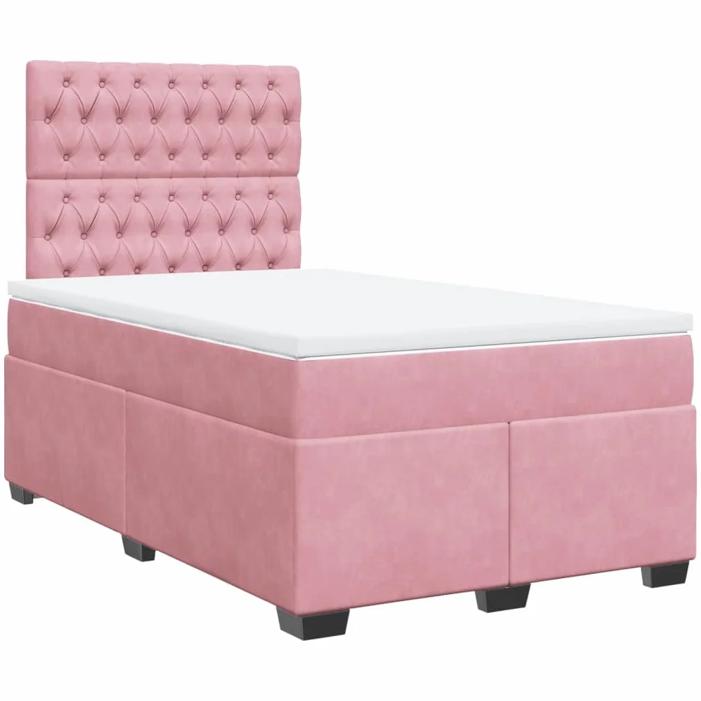 Cama con somier rosa de terciopelo 120 x 200 cm con LED USB, cabecero regulable en altura regulable, colchón de resistencia media para jóvenes, dormitorios, habitaciones de invitados