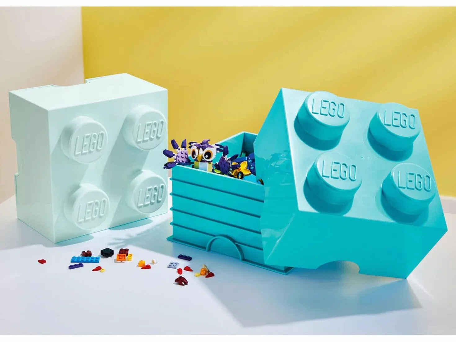 LEGO Caja de almacenamiento con 4 botones, apilable, juego de 2 unidades, color azul