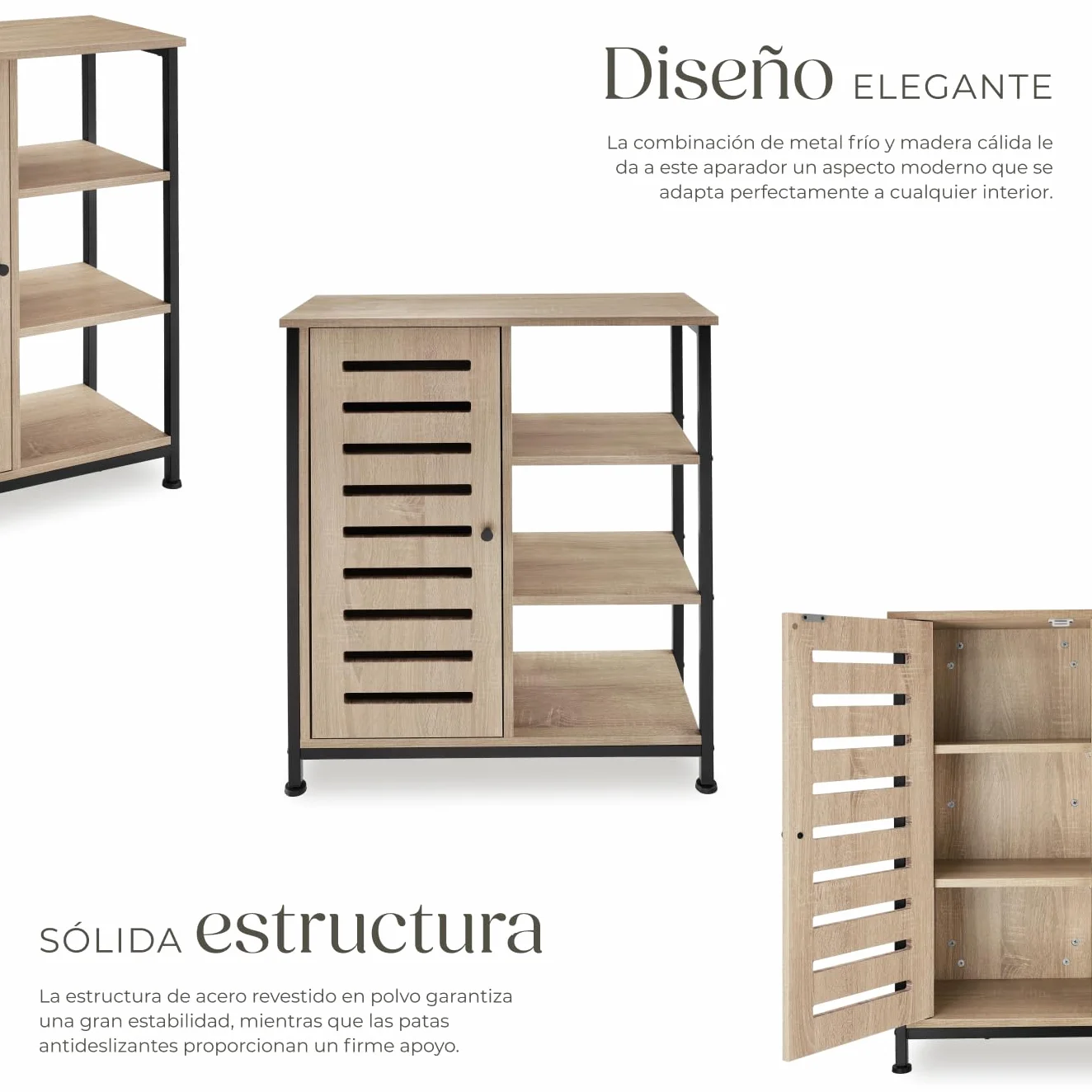 Aparador Estilo Industrial con Armario 71 x 32 x 82 cm Madera Roble Sonoma Puerta Izquierda