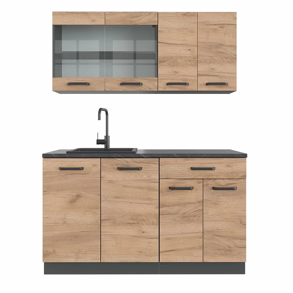 Vicco Сocina versátil R-Line, Roble Dorado, 140 cm sin encimera, Apto para ampliación Flexible con módulos adicionales