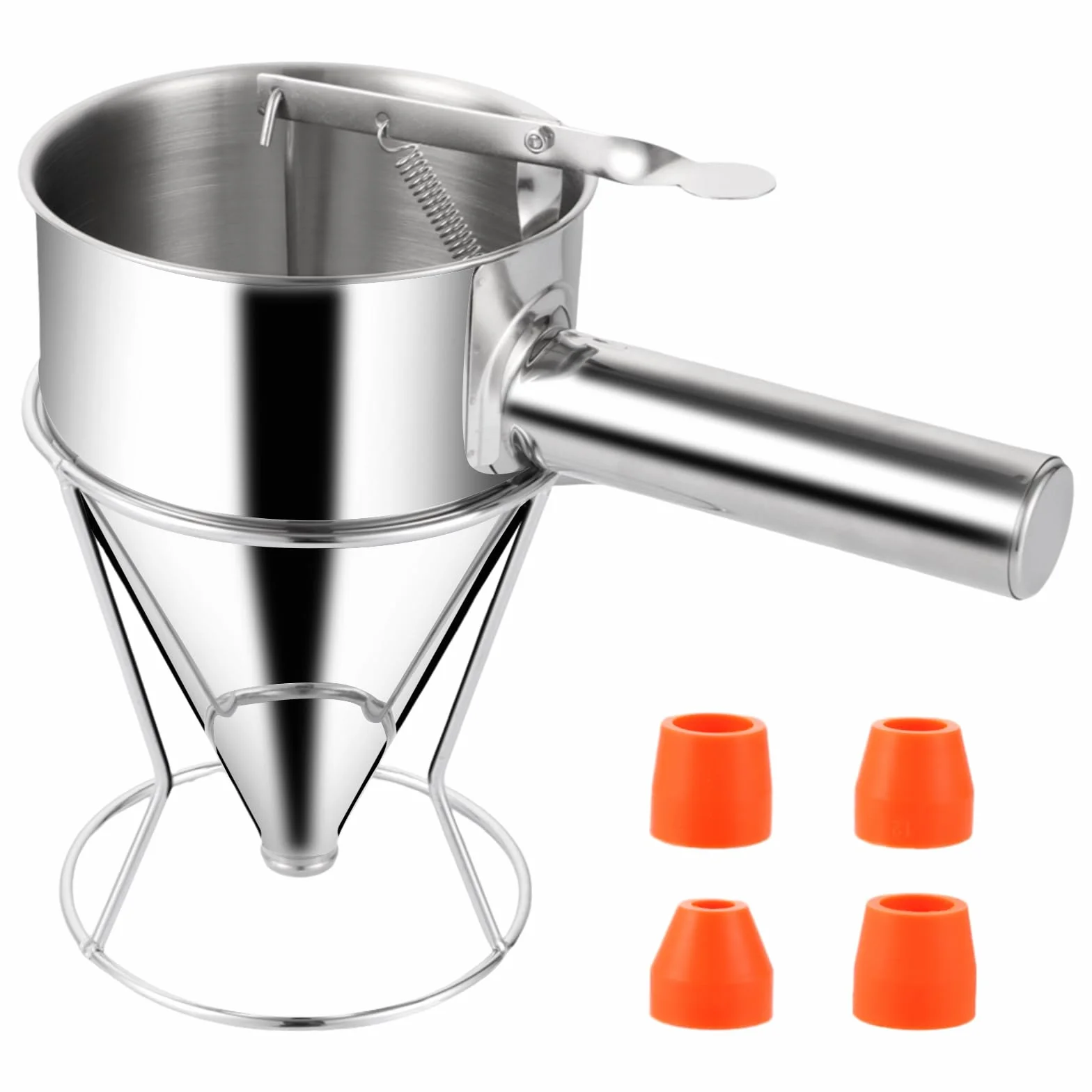Embudo Dosificador de Masa Acero Inoxidable 1200ml, Dispensador de Tortitas con 4 Boquillas