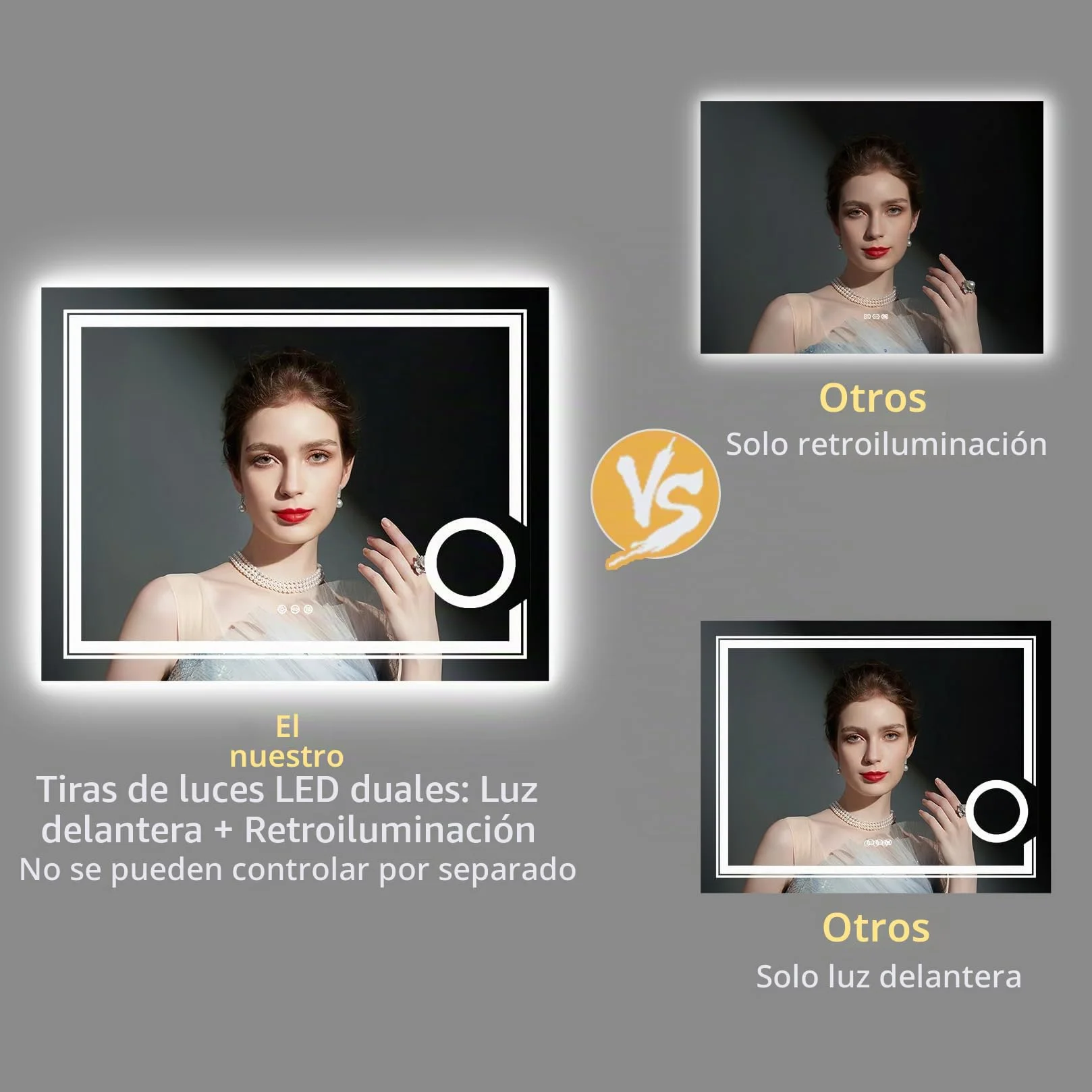 LUVODI Espejo de Baño Pared 70 x 90 cm con 3X Aumento Luz LED Frontal y Retroiluminado Espejo Baño Moderno con Interruptor Táctil Función Antivaho Memoria, IP56, CRI>97,CE, para Lavavo Tocador
