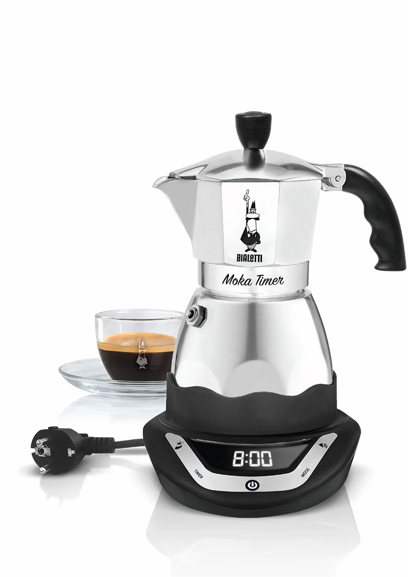 Bialetti Moka Temporizador, Eléctrico Café Fabricante con Construido-in Temporizador, 3 Carribas, 365W, Negro