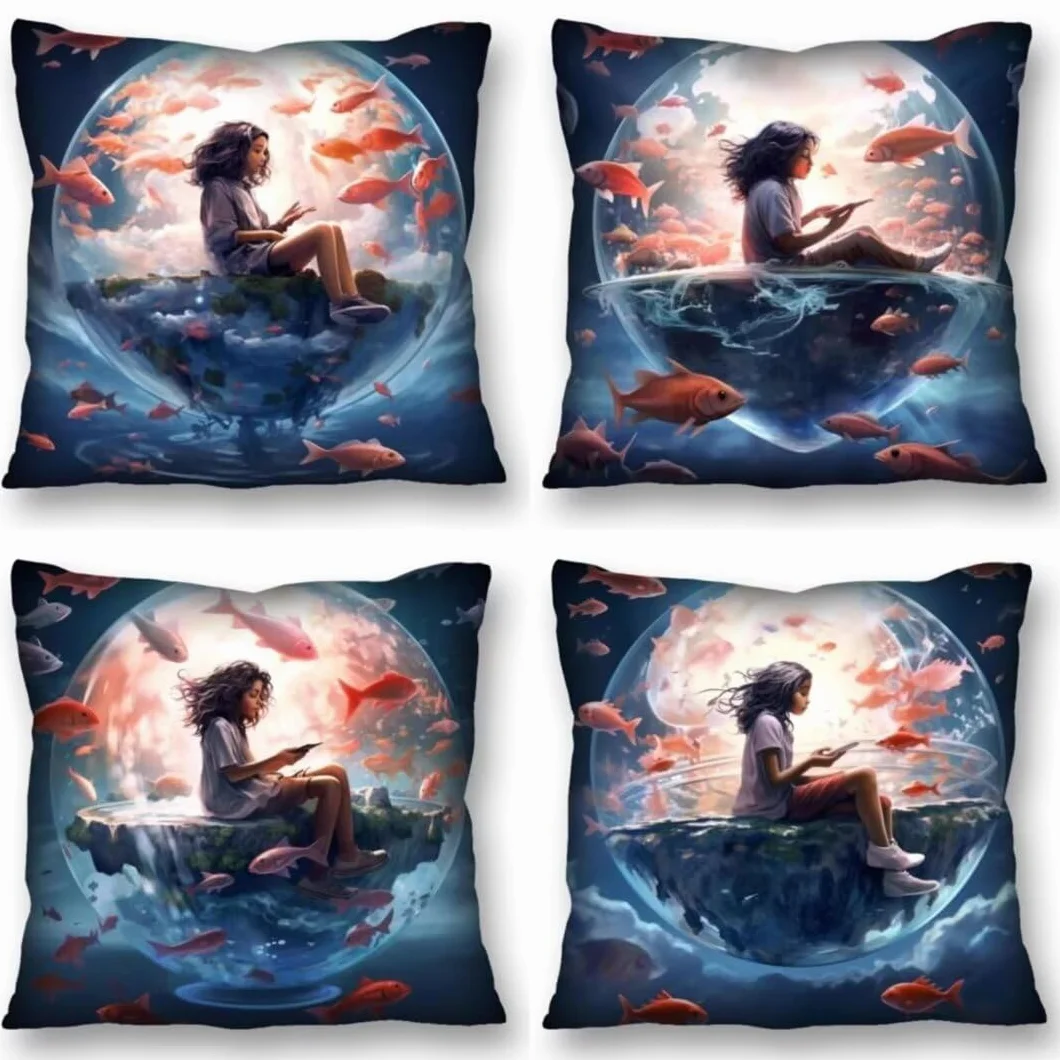 Juego de 4 Fundas de Cojines 70x70 cm Cojines burbuja chica Funda Cojin Cuadrados de Lino Fundas Cojines Sofá Cojines Decorativos para Salón Sofá Dormitorio Coche Jardín Silla Decoración del Hogar