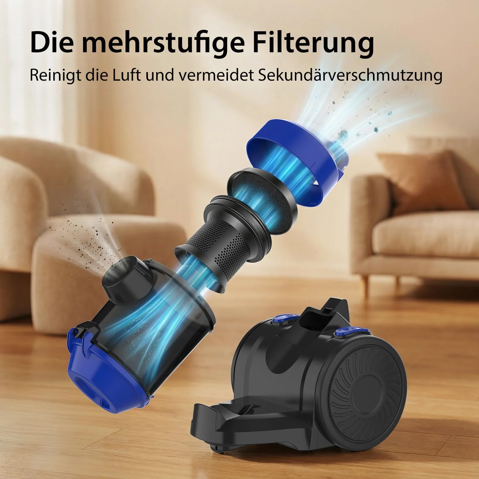 Aspiradora ciclónica de 1200 W, sin bolsa, con tecnología ciclónica para suelos duros y alfombras, cilindro de aspiradora con accesorios, bajo consumo de energía 1,5 L, filtro HEPA, radio de trabajo