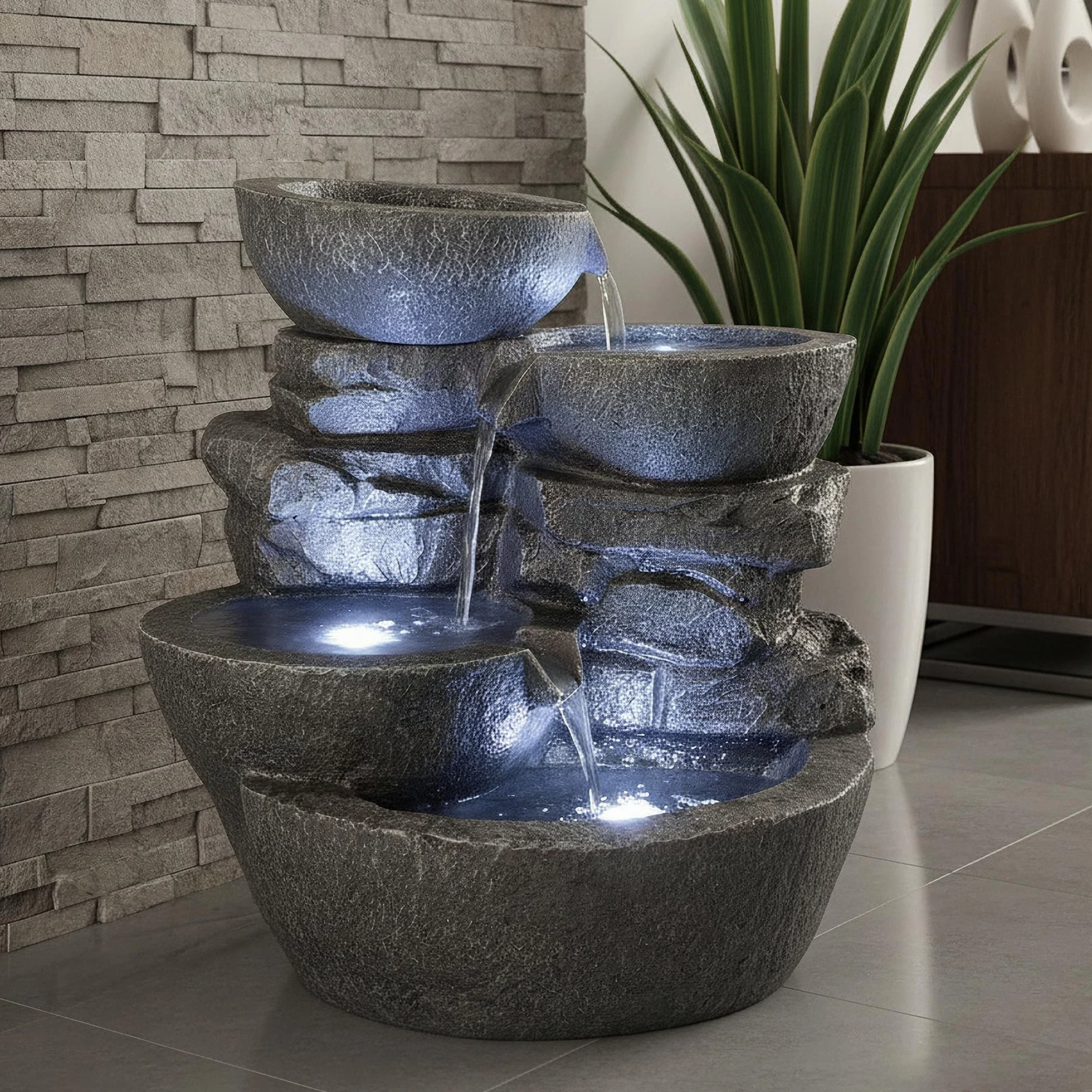 Arnusa - Fuente para habitación con iluminación led para interior y exterior, fuente de jardín