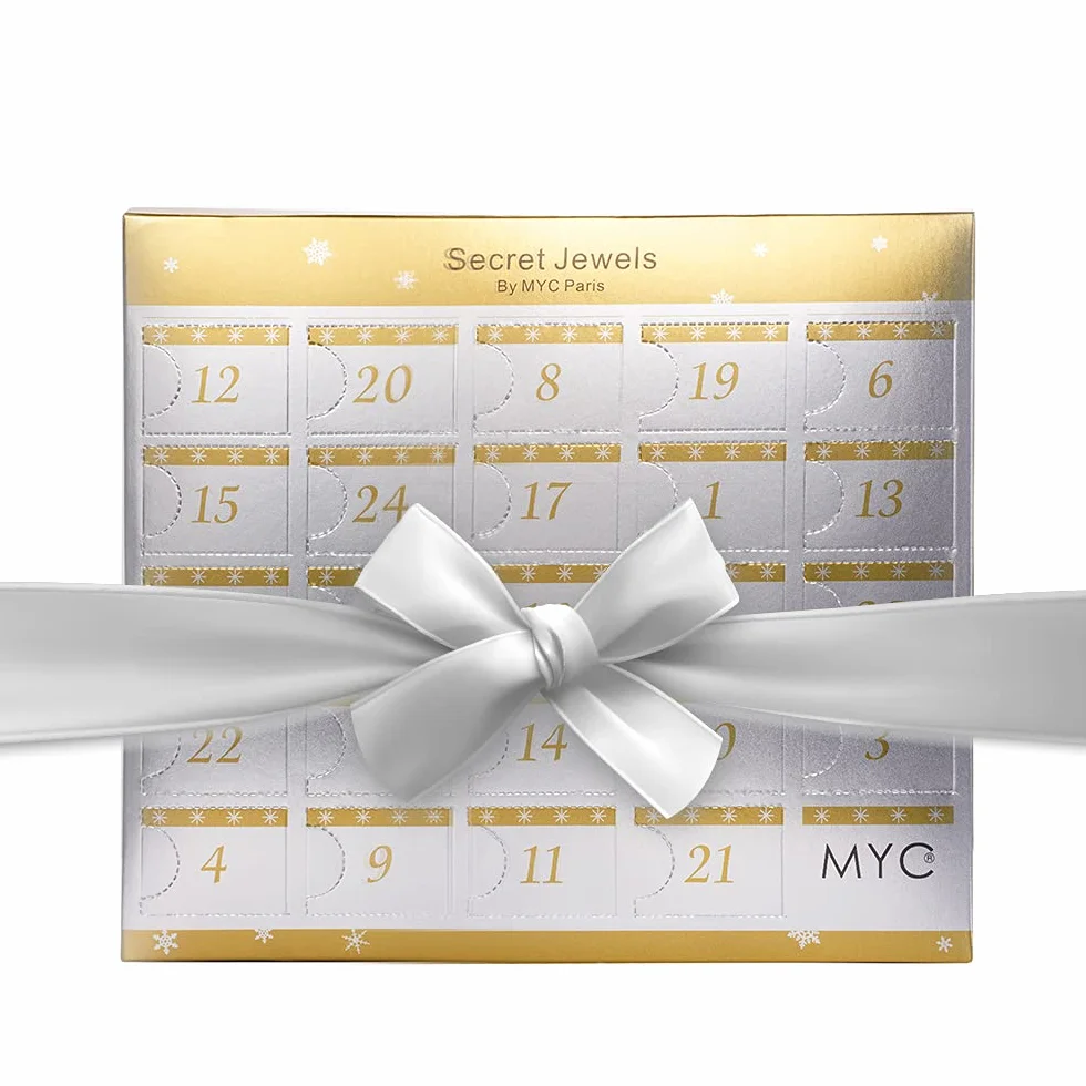 Calendario de Adviento sorpresas – Acabado en oro rosado o plateado o los dos – Pendientes + pulseras + colgantes + collar – Navidad, Cristal,