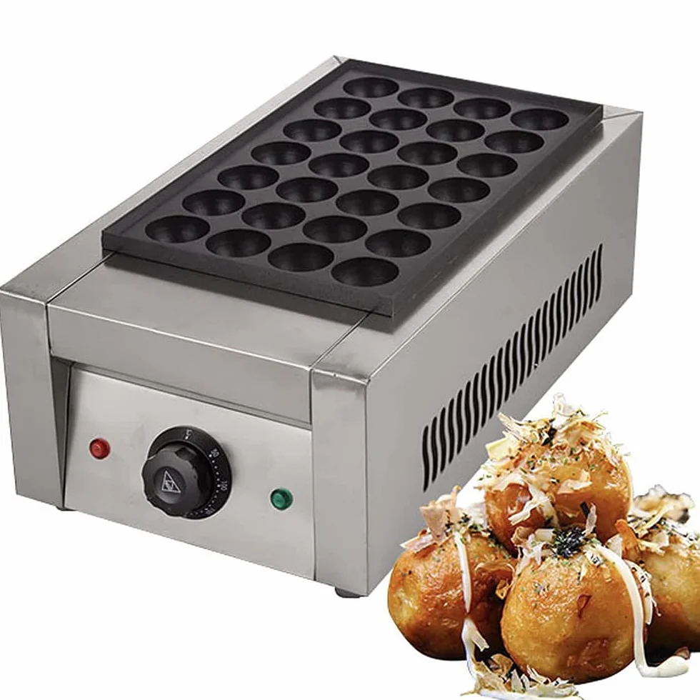Calefacción eléctrica Máquina Takoyaki, 28 Piezas multifuncionales para fabricar Bolas de Pulpo japonés, Recubrimiento Antiadherente, Temperatura Ajustable, Acero Inoxidable, 220V