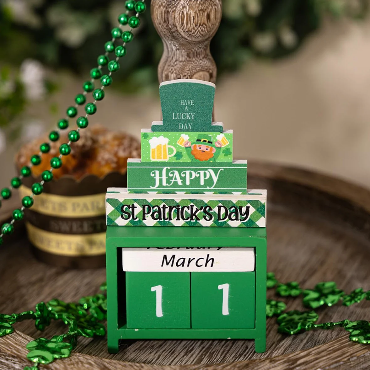 TOPBATHY 5piezas Calendario De Madera Para Día De San Patricio Decoración De Escritorio Festiva Accesorio De Regresiva De Madera Para Día De San Patricio Único Para y Familia