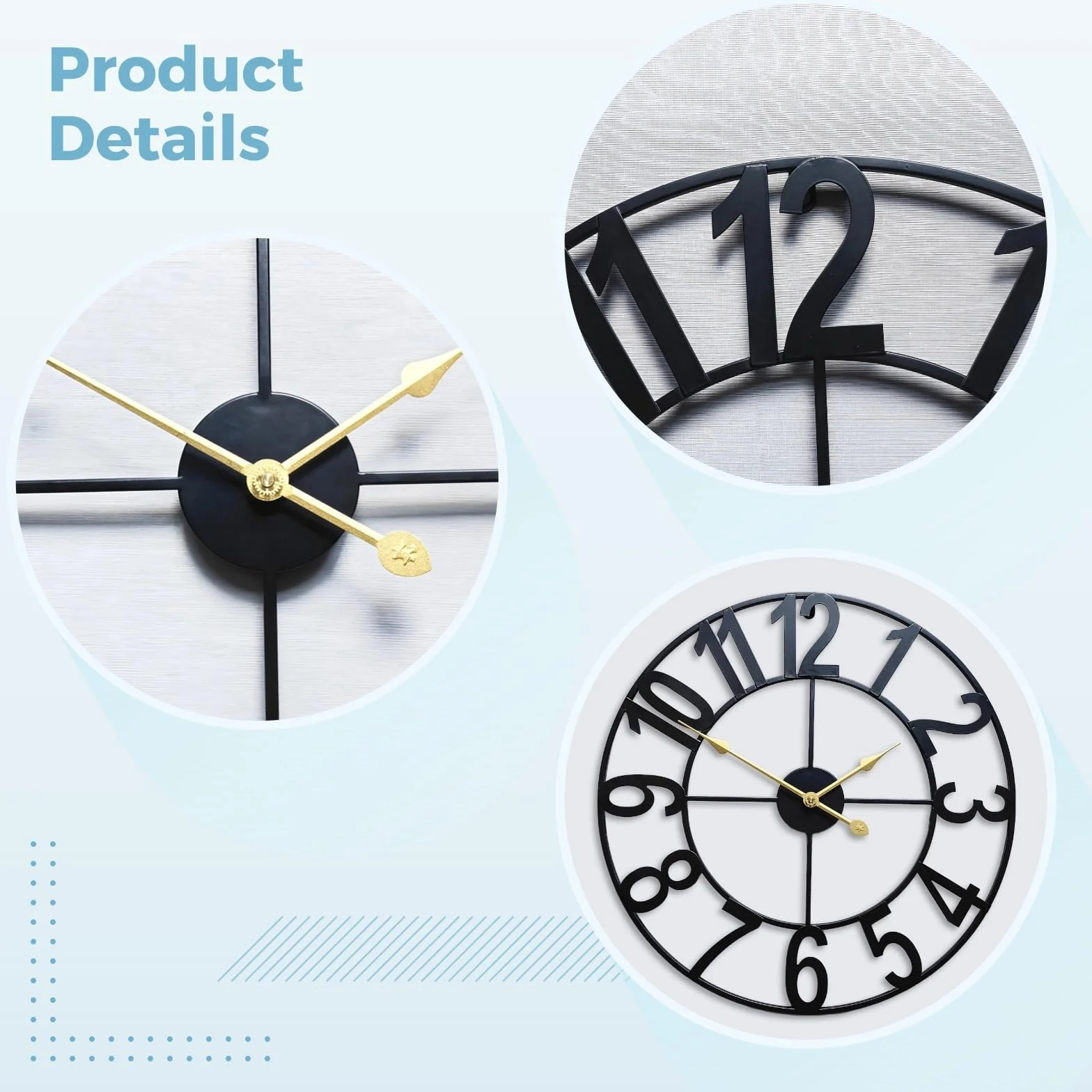 Reloj de pared grande de metal de 16 pulgadas, reloj de pared de hierro negro con números arábigos, movimiento de cuarzo silencioso, diseño industrial vintage para interiores, exteriores cubiertos