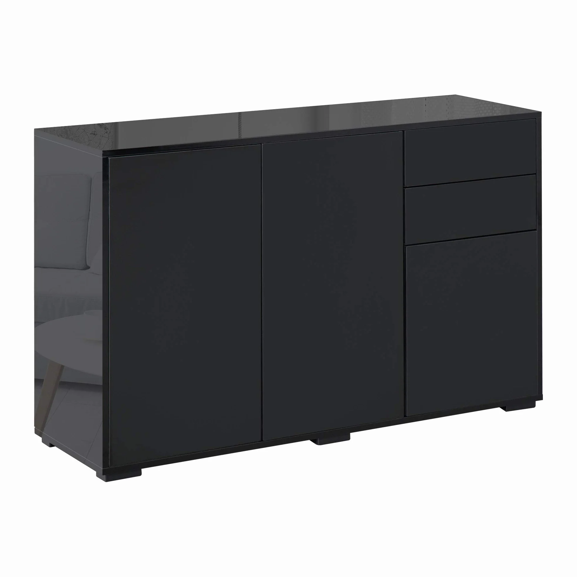 HOMCOM Aparador para Salón Aparador de Entrada con 3 Puertas 2 Cajones y Estante Ajustable Armario de Almacenamiento para Cocina Sala 117x36x74 cm Negro