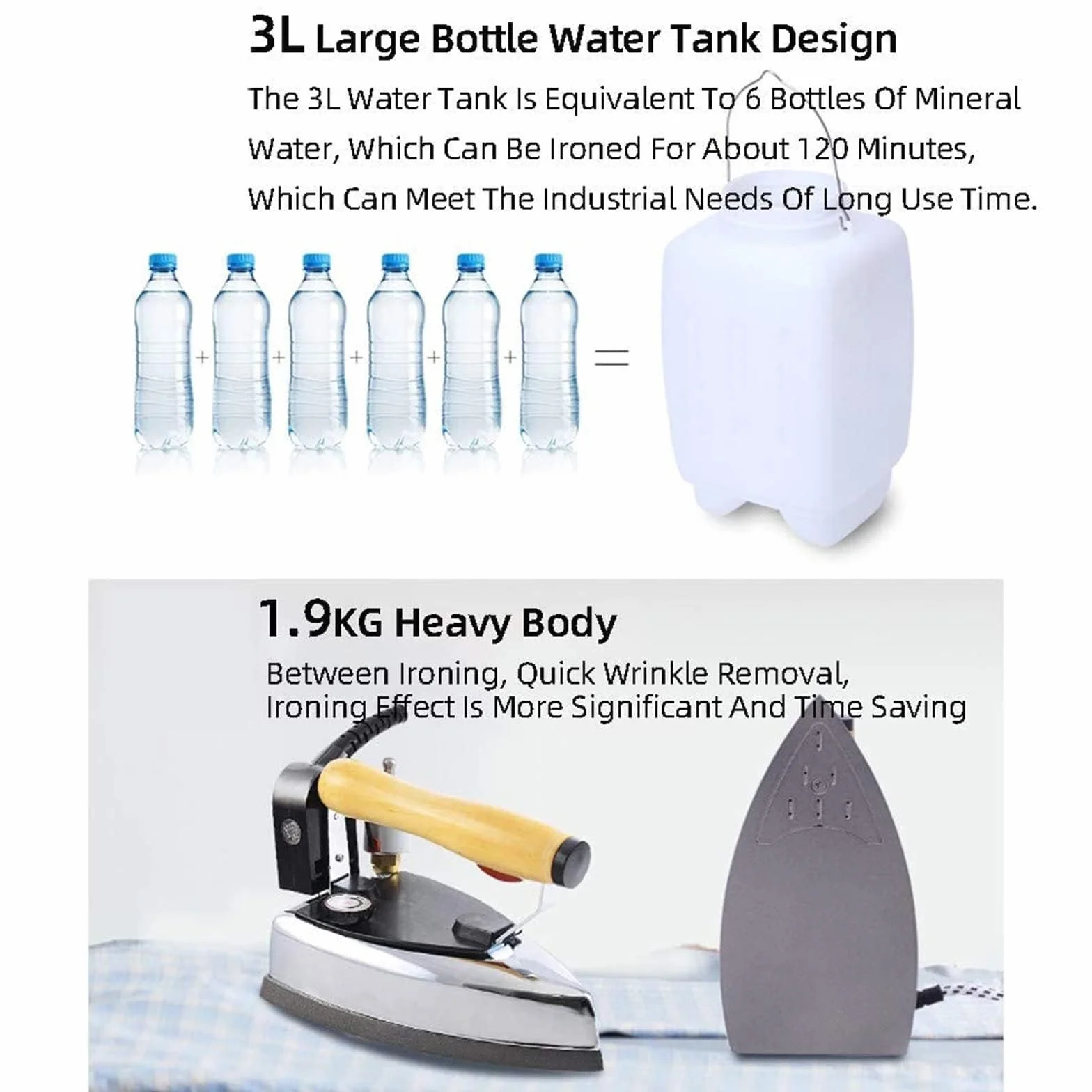 Plancha de Vapor Vertical Industrial con depósito de Agua de 3 l, 1200 W, 6 Modos de Control de Temperatura, Ideal para familias y tintorerías.
