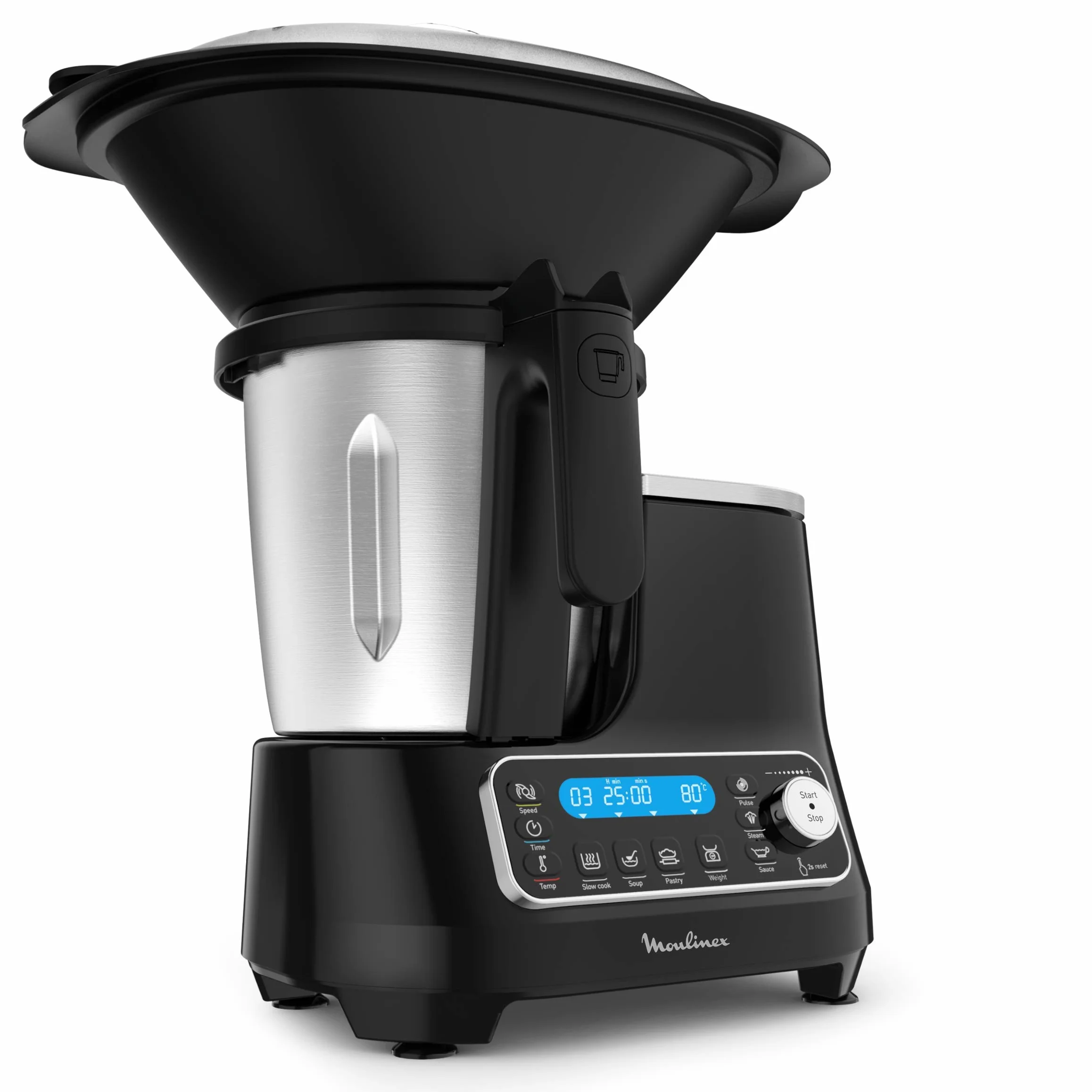 Moulinex HF456810, ClickChef Cocina multifunción compacta, 1400 W, 5 Programas, 32 Funciones, Báscula de cocina integrada, Olla a vapor, Batidora, Color Negro, 3.6 L