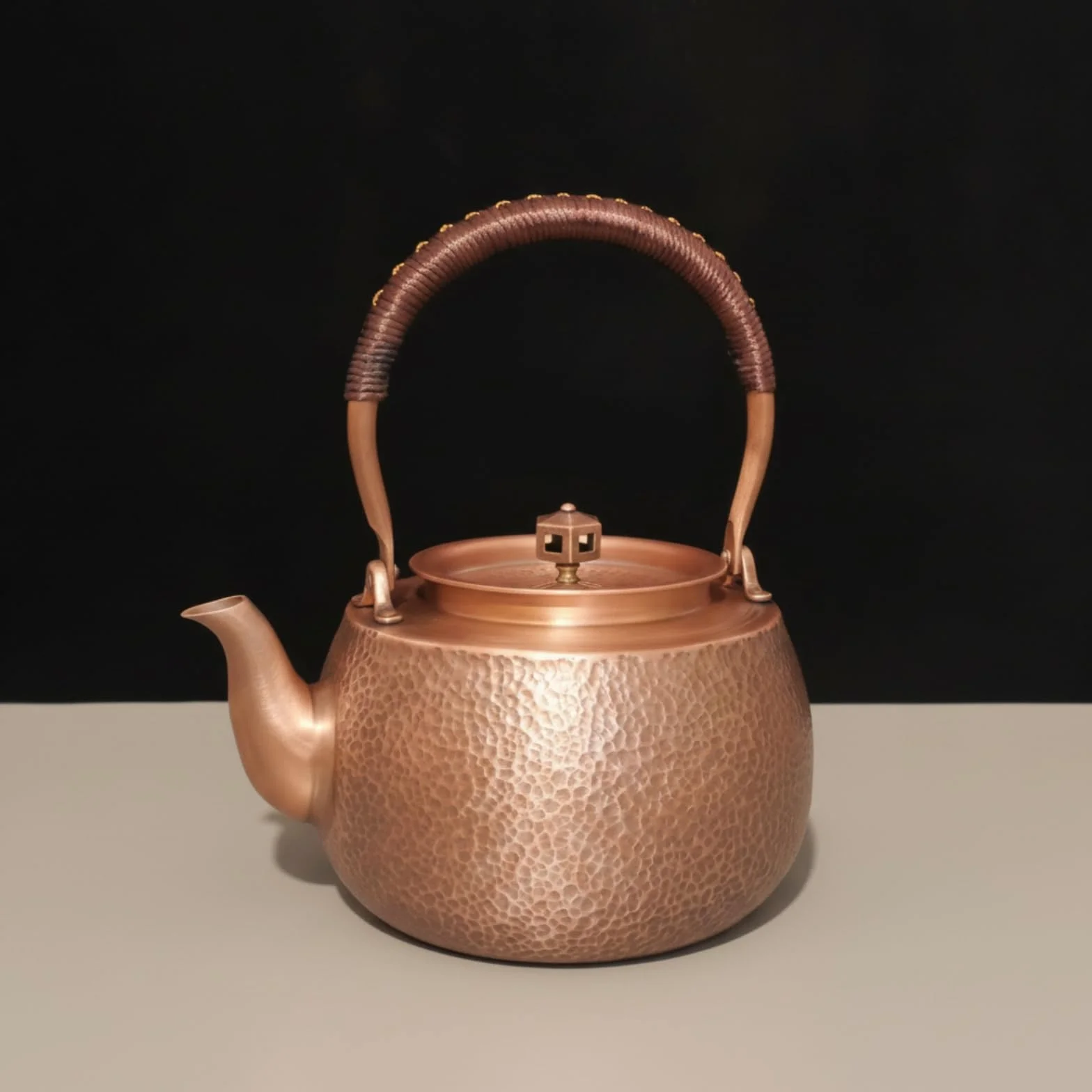 Tetera Cobre Martillado Hervidor Agua Cobre Artesanal Tetera con Asa para Aficionados Al Té Té, Coleccionistas, Cocina, Mesa, 860 Gramos, Martillado Estilo 6
