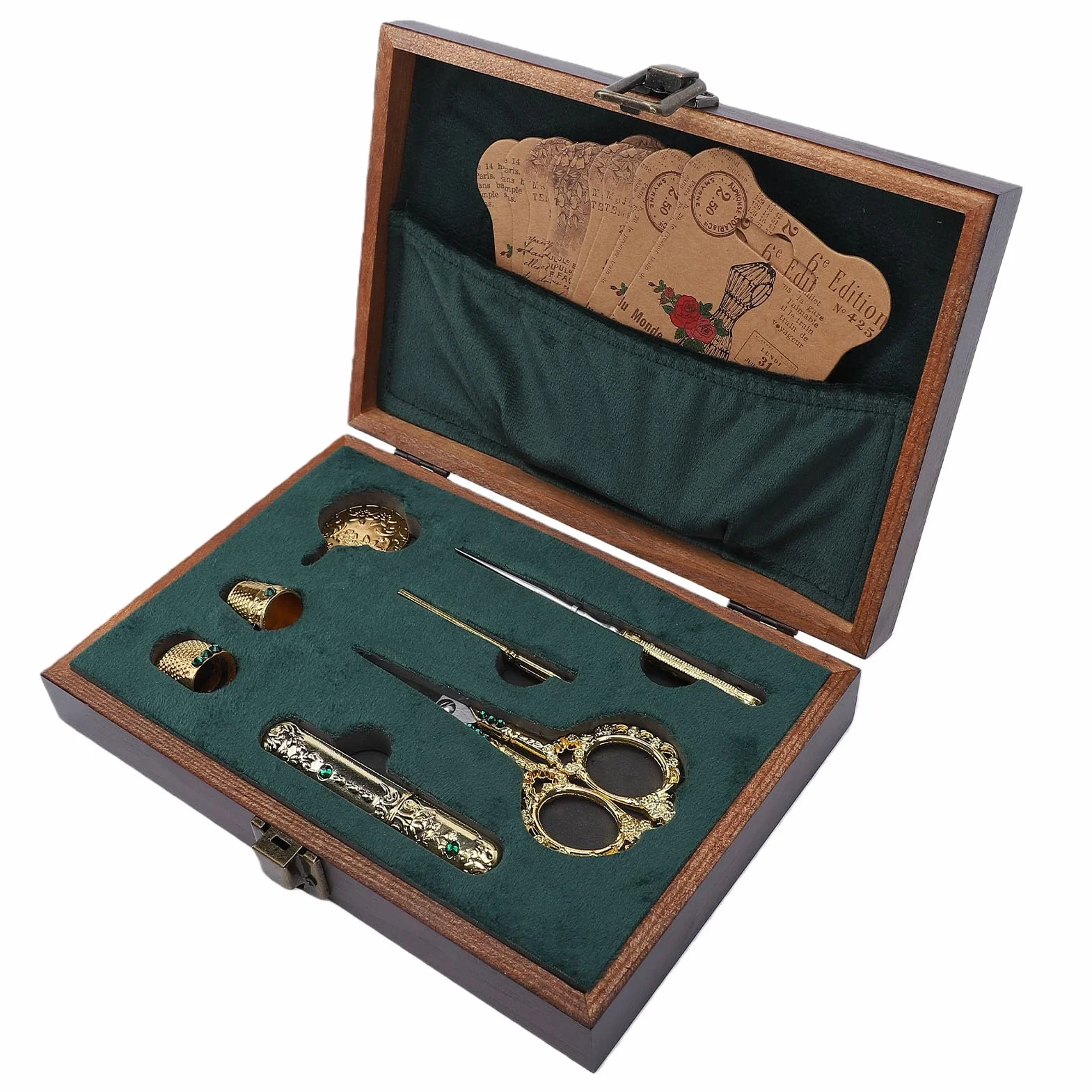 Bonbela Kit de Bordado de Tijeras Vintage, Tijeras de Costura Antiguas con Hojas de Acero Inoxidable, Dedales, Agujas, Punzón para Coser, Manualidades, Tejer