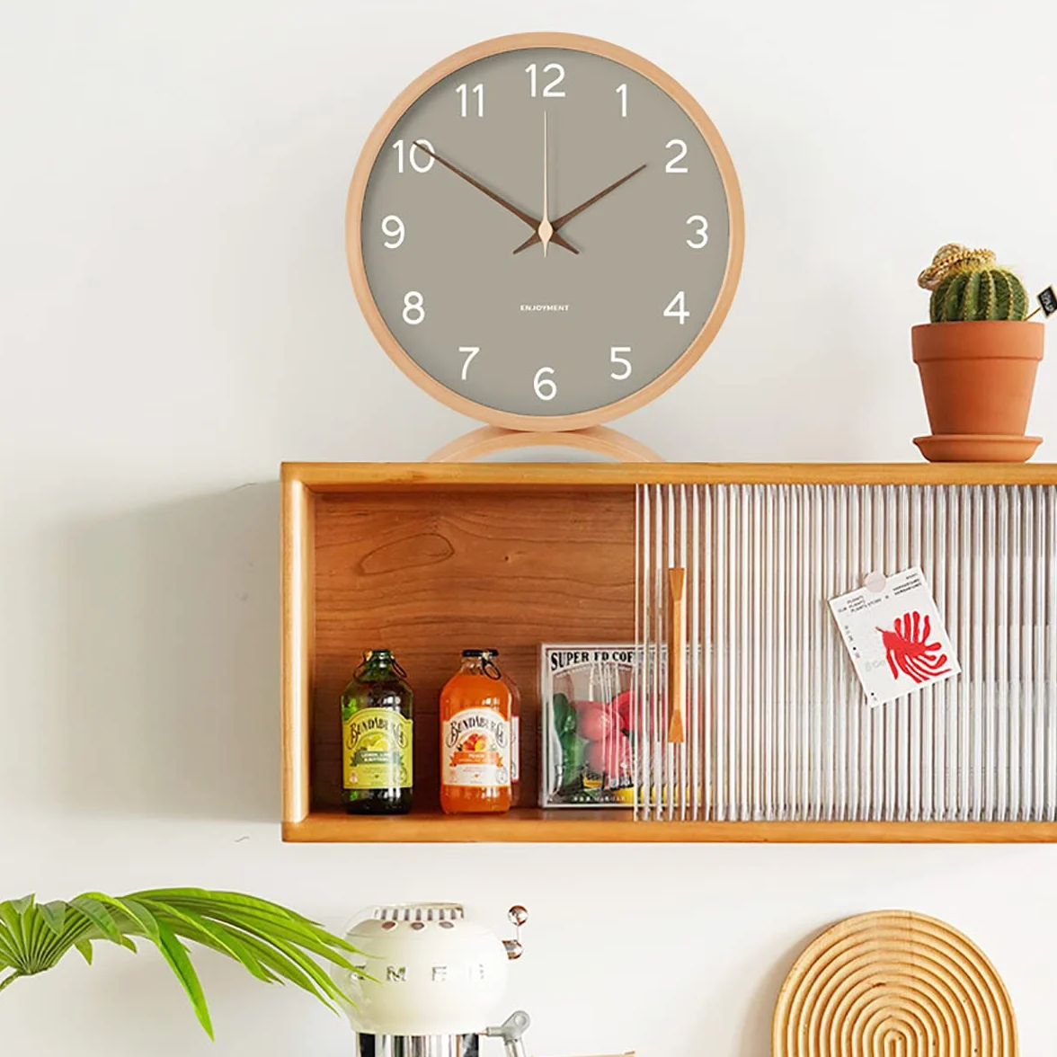 Maxspace Reloj de Mesa, silencioso, sin tictac, 20 cm, Decorativo, de Madera, Reloj de Escritorio, Sala de Estar, Oficina, Dormitorio, decoración (Gris)