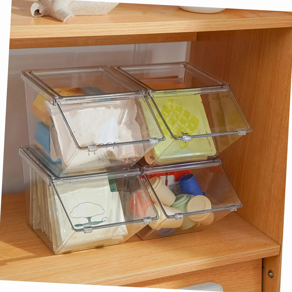 Organizador Acrílico de Sobremesa para Bolsitas de Té 4 Piezas | Set de Cuatro Unidades, Superficie Lisa, Decoración para Encimera, Estilo Simple y Aspecto Generoso