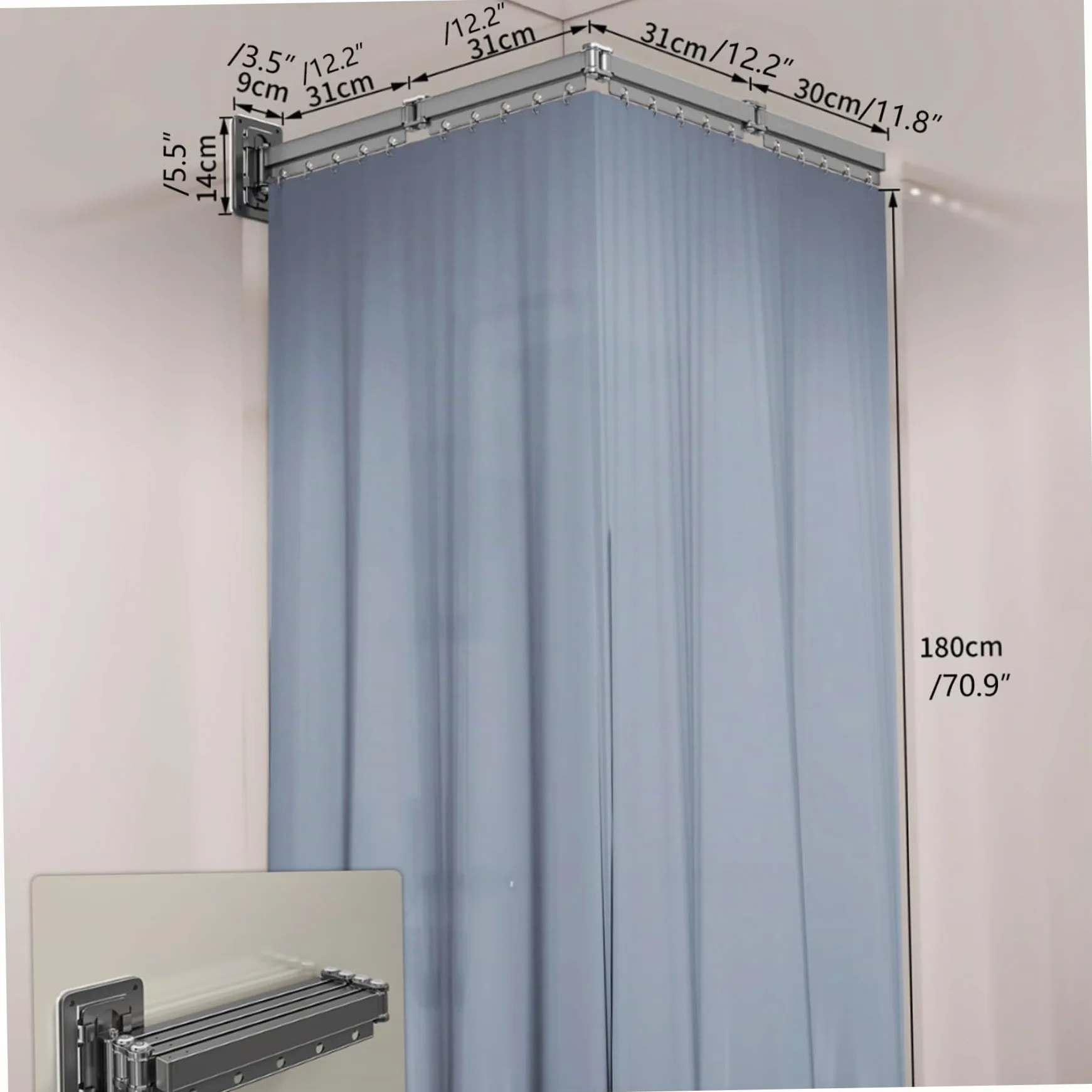 Cortina de ducha retráctil, cortina de ducha plegable resistente con aleación de aluminio, riel extraíble, estante de lavandería para baño, bañera de esquina, hogar, 4 pliegues.