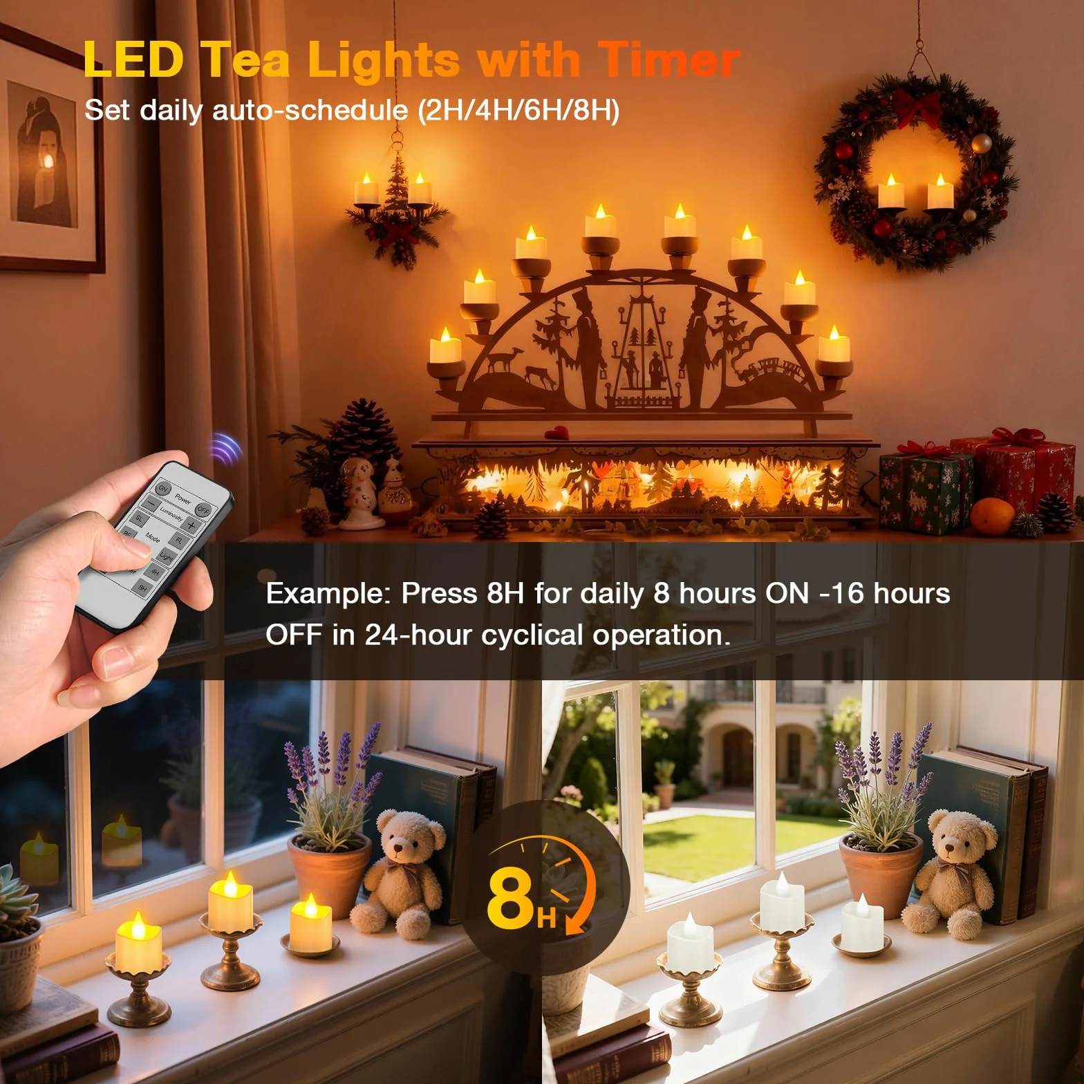 Yme 12 Piezas Velas de Té LED Recargables USB con Base de Carga, Vela LED Efecto Llama Velas Electricas Decorativas con Mando a Distancia para Halloween Navidad Fiesta Hogar Cara Decoración