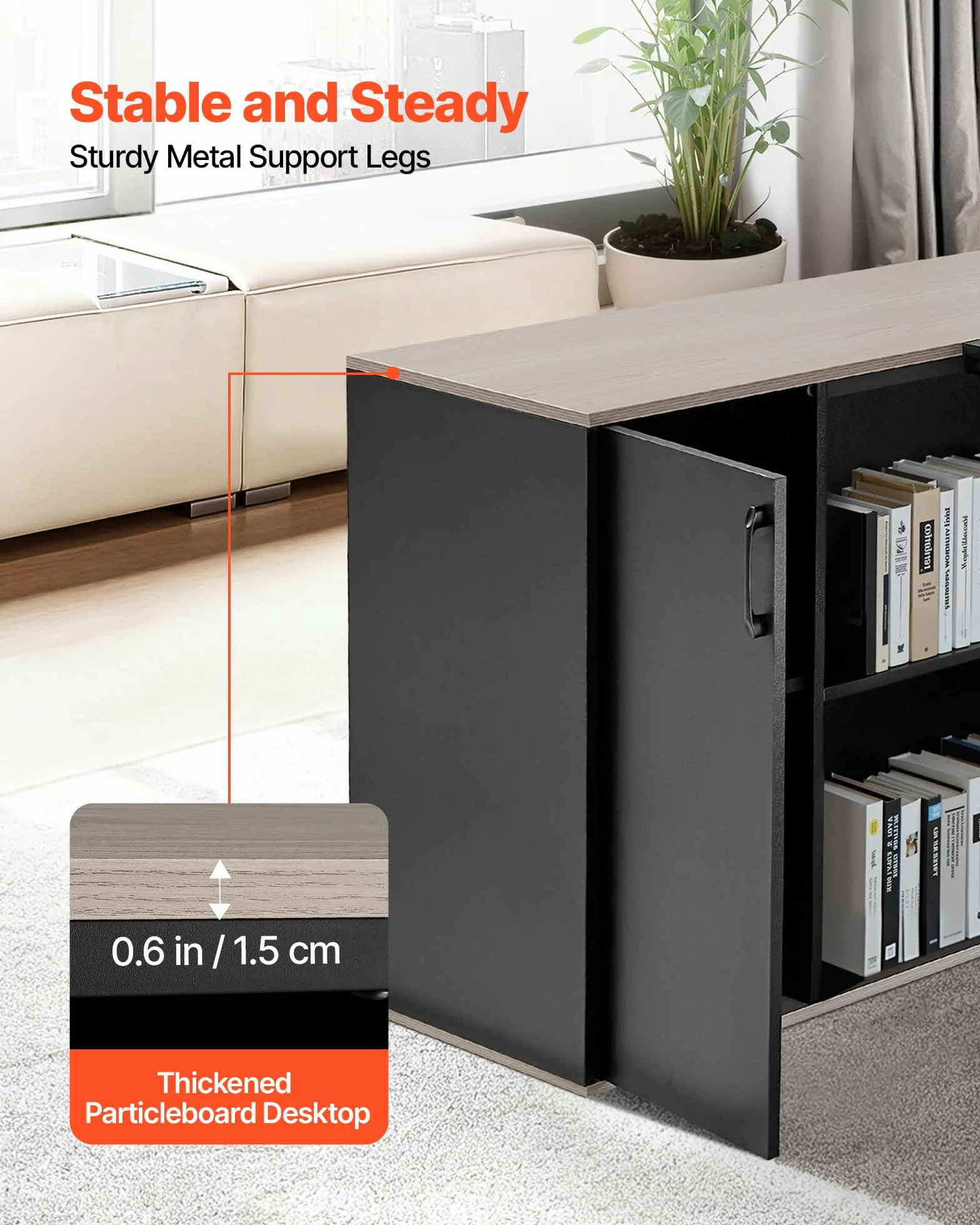 VEVOR Escritorio Ejecutivo en Forma de L, Amplio Escritorio Moderno con Cajones, Armario de Almacenamiento y Soporte para CPU, Madera, Soporta hasta 158,7 kg, para Trabajar, Estudiar y Escribir