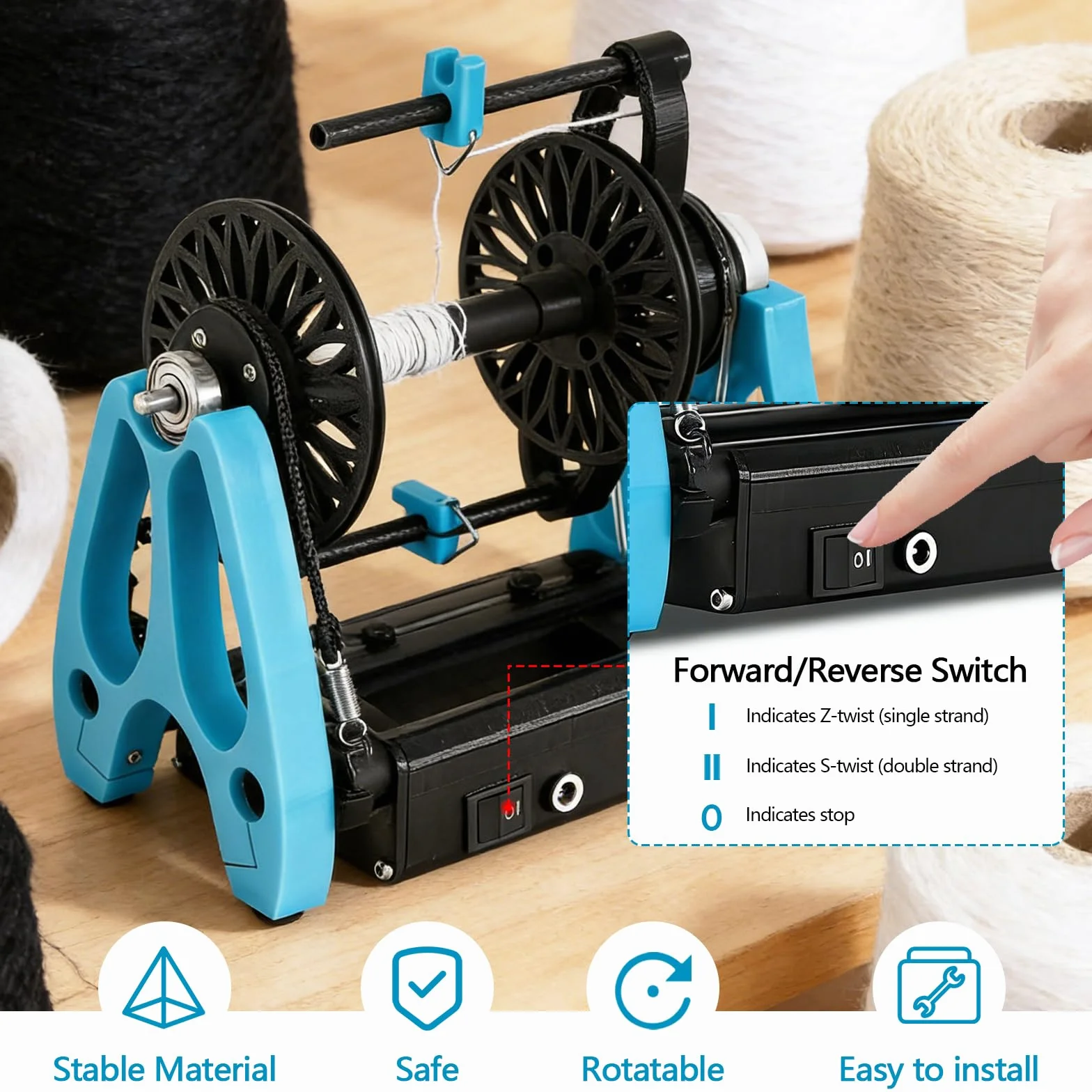 Rueca Eléctrica, Mini Rueca Doméstica Para Hilar Lana Con Pedal, Control De Velocidad Continuo Bobinadora Hilo De 1800 Rpm MáQuina De Hilar Fibra De AlgodóN Y Seda Conmutación Avance y Retroceso