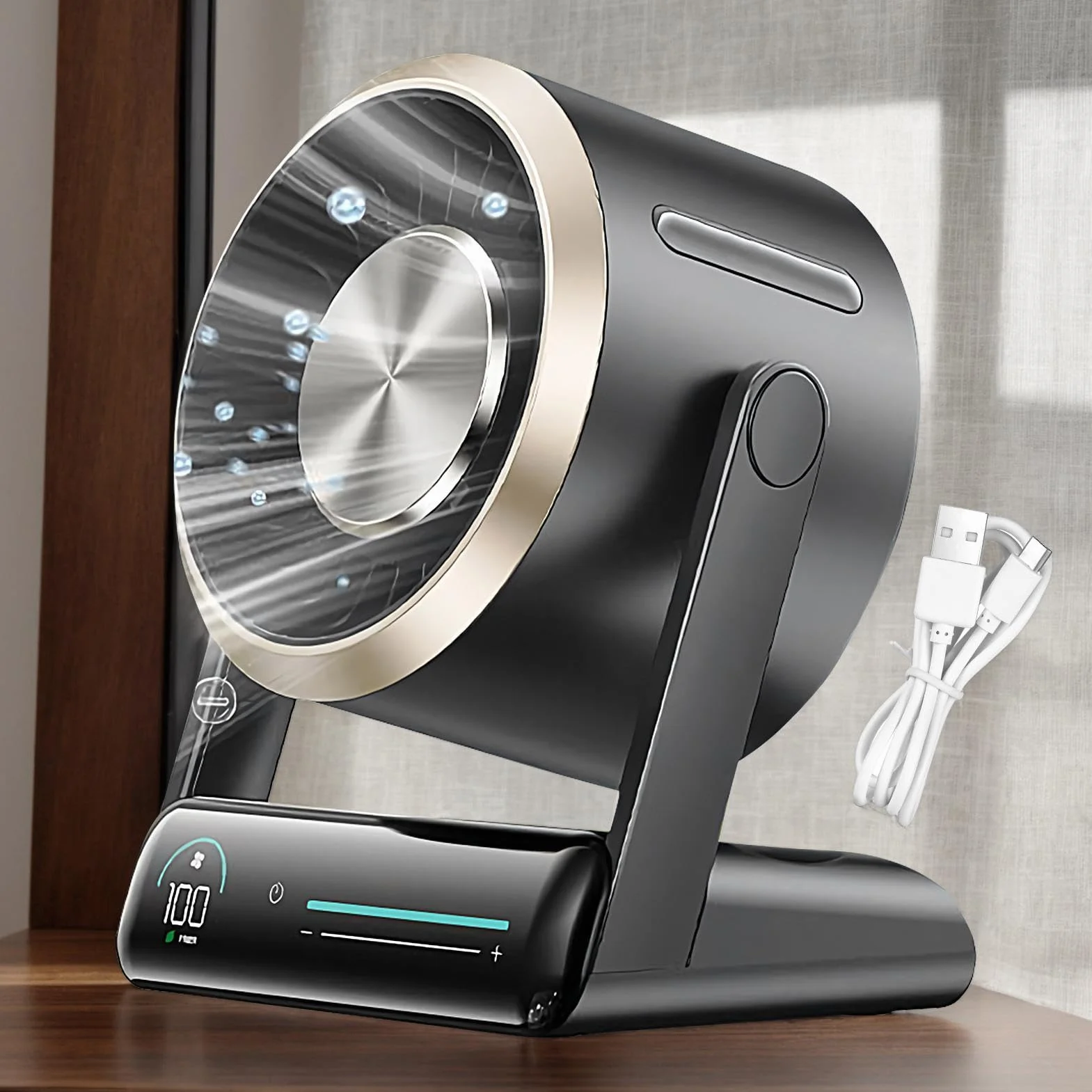 Ventilador de cama Pantalla Digital Portátil De 100 Velocidades | Ventilador Personal De Escritorio Pequeño Silencioso para Hogar, Cocina, Escuela, Dormitorio, Camping, Viajes, Verano, Playa