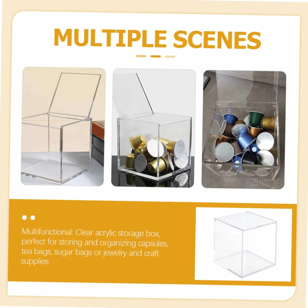 Caja de Acrílico Transparente para Cápsulas de Café Tapa | Formato Cuadrado de Sobremesa, Diseño Portátil y Estable, Apta para Joyas y Bolsitas de Té