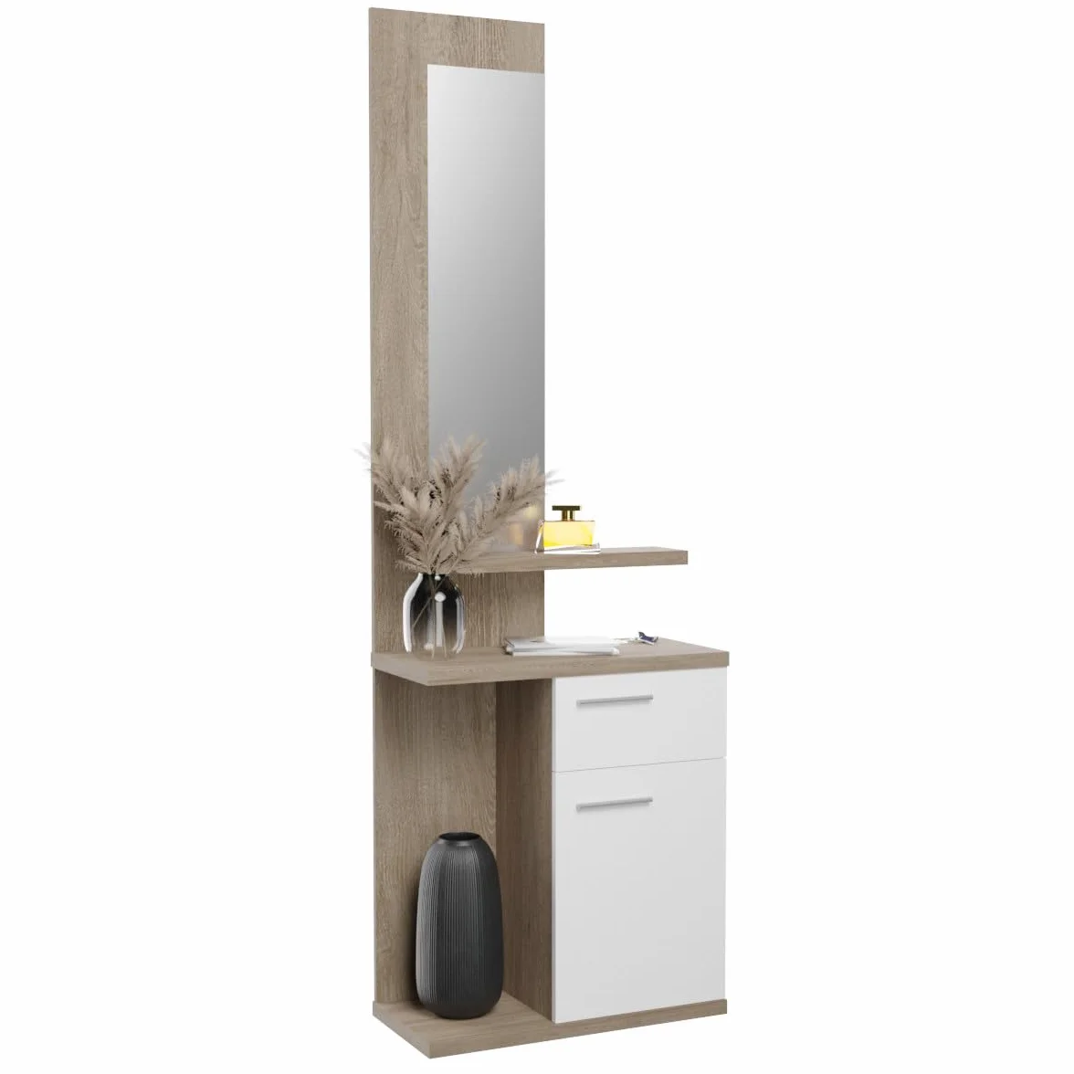mattfy - Mueble Recibidor Vertical, Modelo Elvira, Práctico y Funcional, Color Blanco, Medidas: 60,5 cm Largo x 28 cm Fondo x 117,5 cm Alto